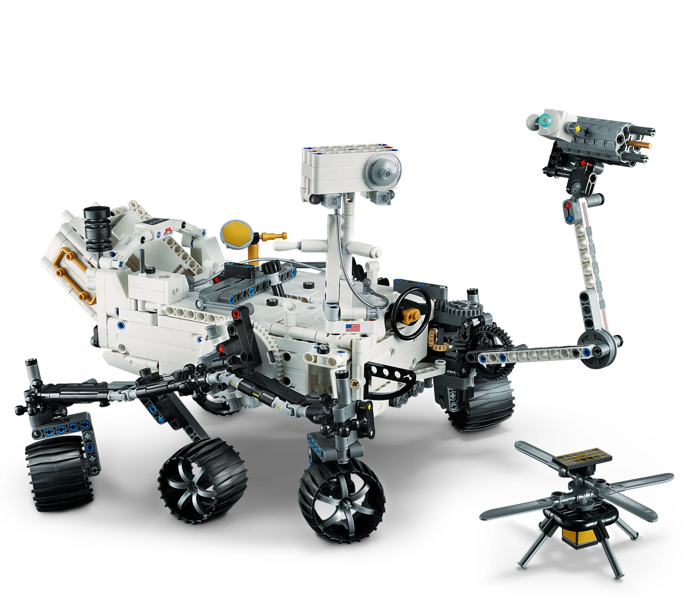 Imagine cu roverul Perseverance și elicopterul Ingenuity, model LEGO Technic 42158.