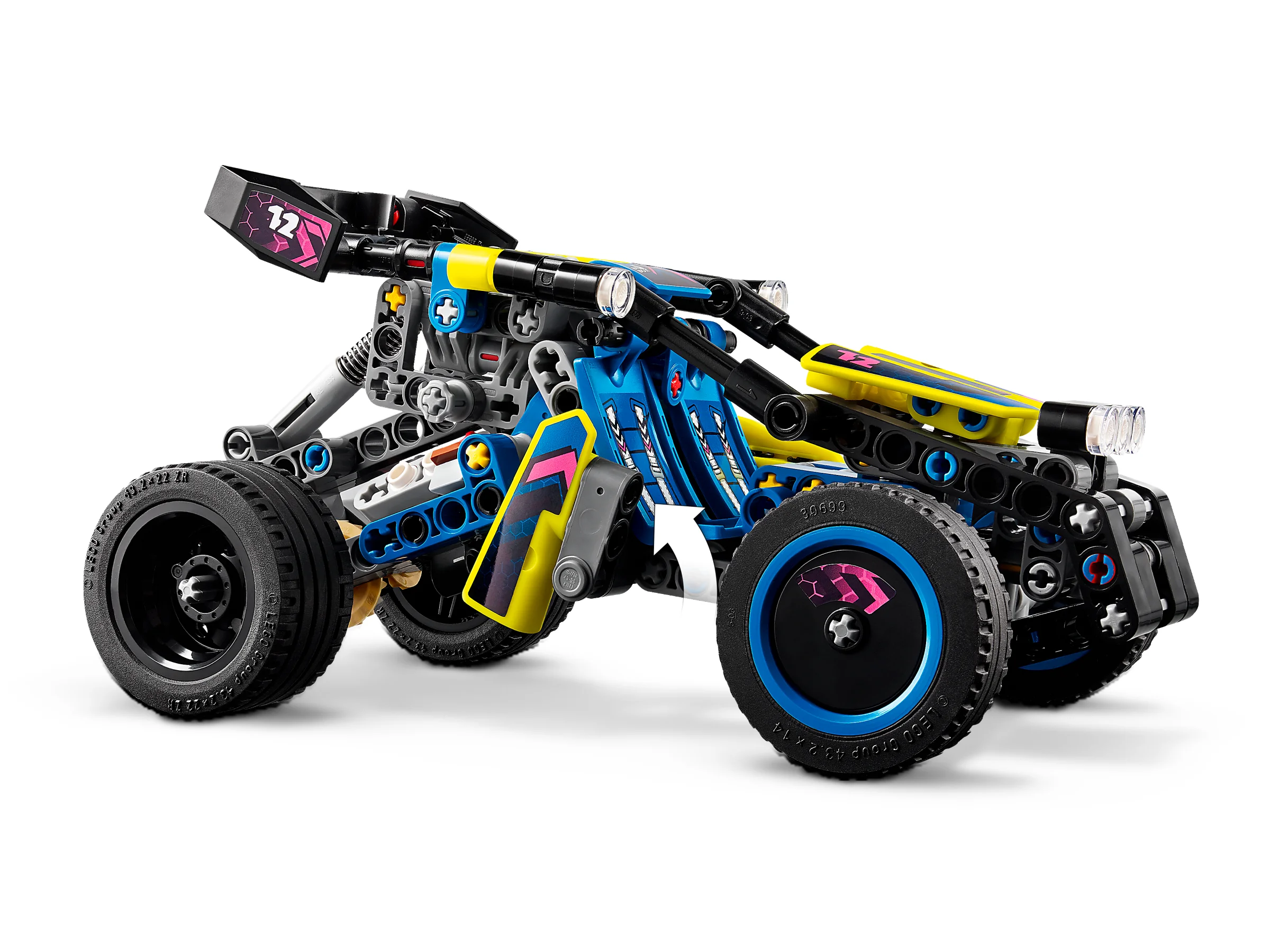 Imagine cu buggy-ul off-road, setul LEGO Technic 42164. Design colorat, albastru, galben și negru.