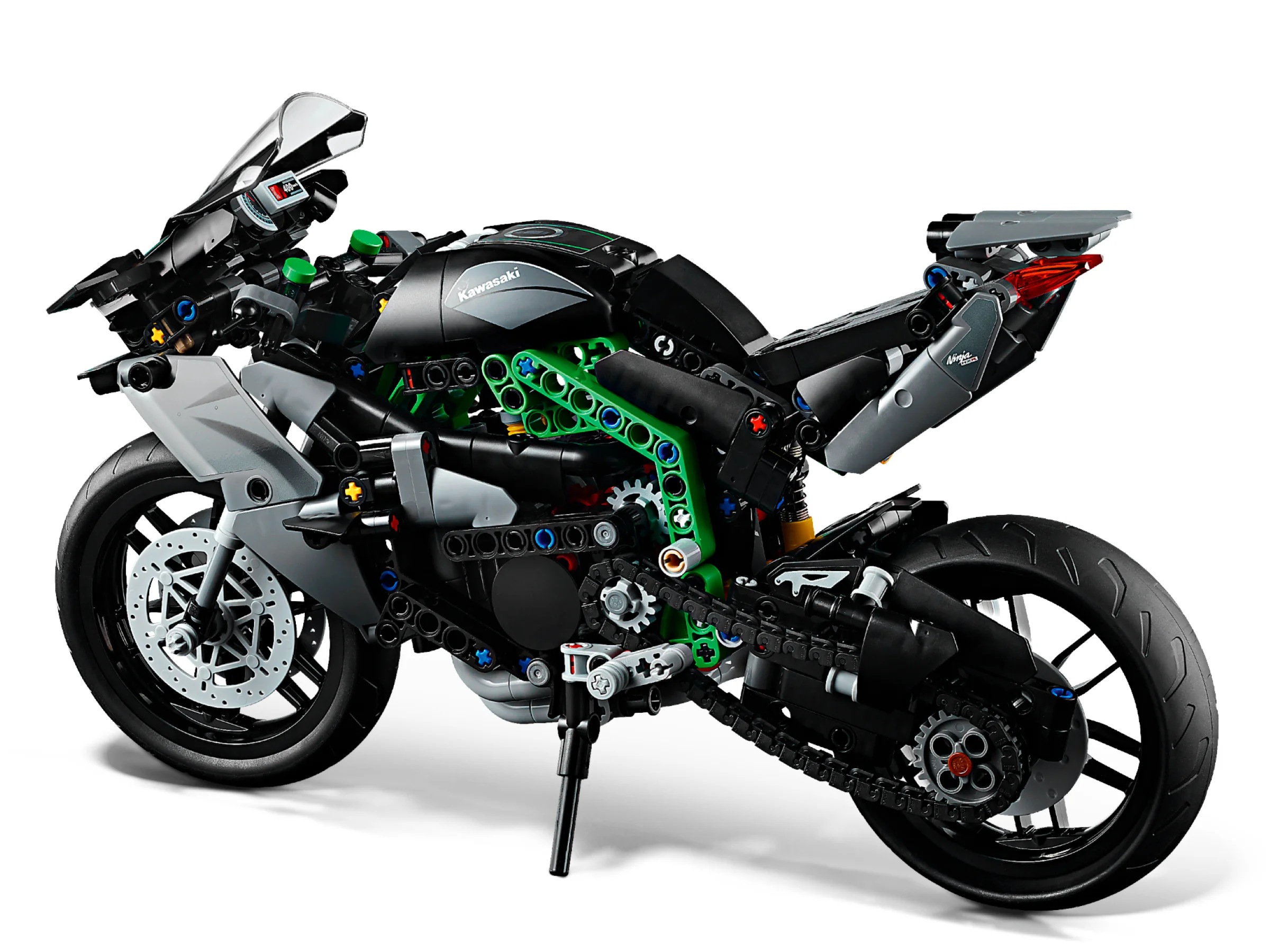 Motocicleta Kawasaki Ninja H2R, model LEGO Technic. Design complex, detalii realiste.