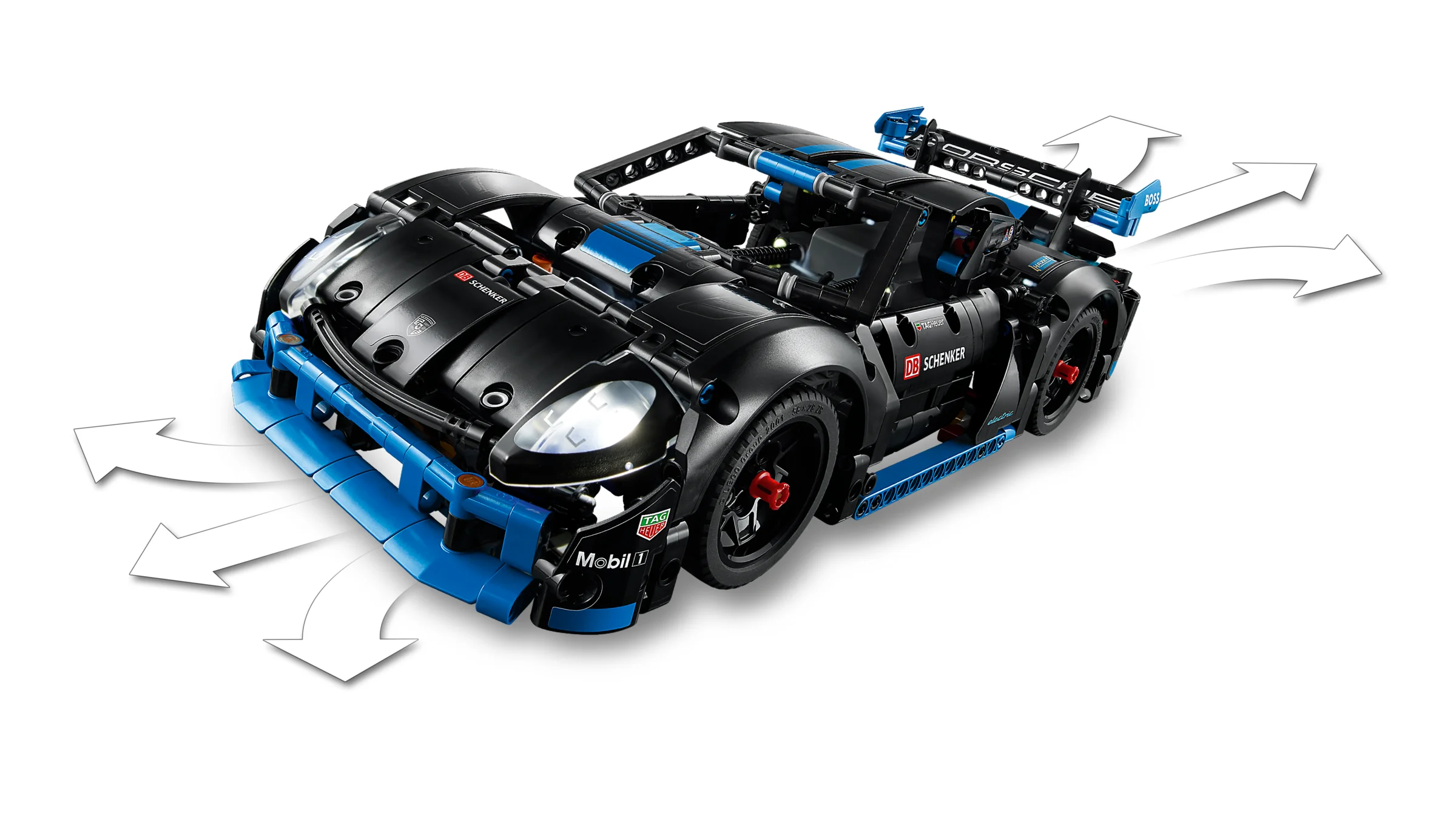 Imagine detaliată cu mașina Porsche GT4 e-Performance din setul LEGO Technic 42176.