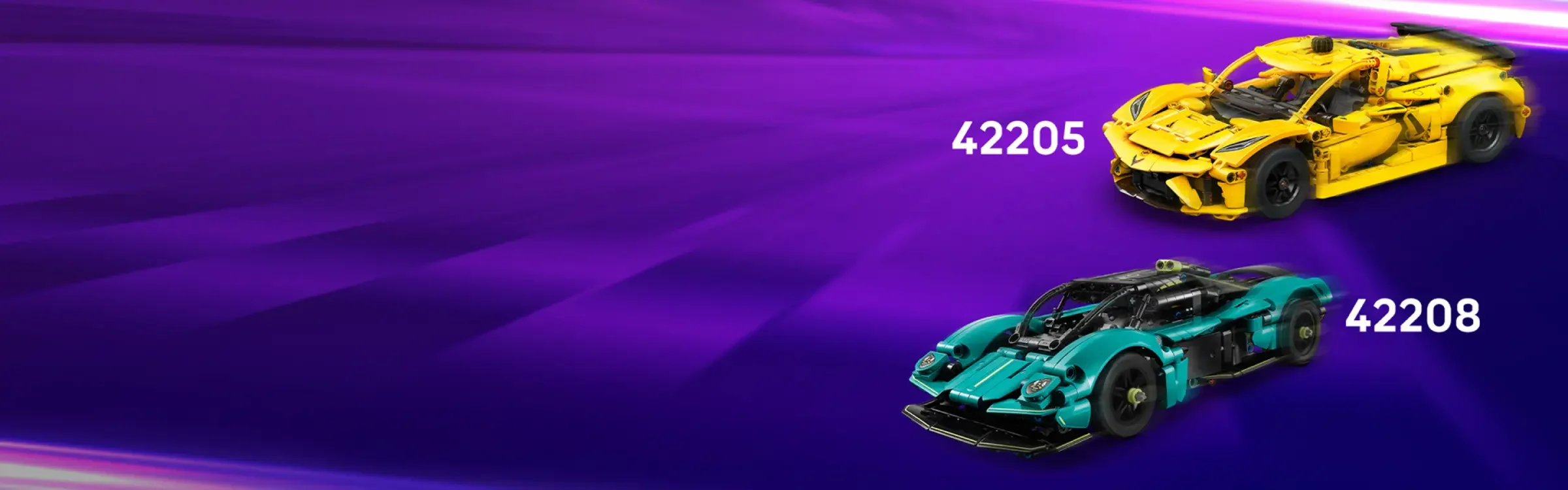 Aston Martin Valkyrie LEGO Technic, o mașină sportivă și detaliată, de culoare albastru-verde.