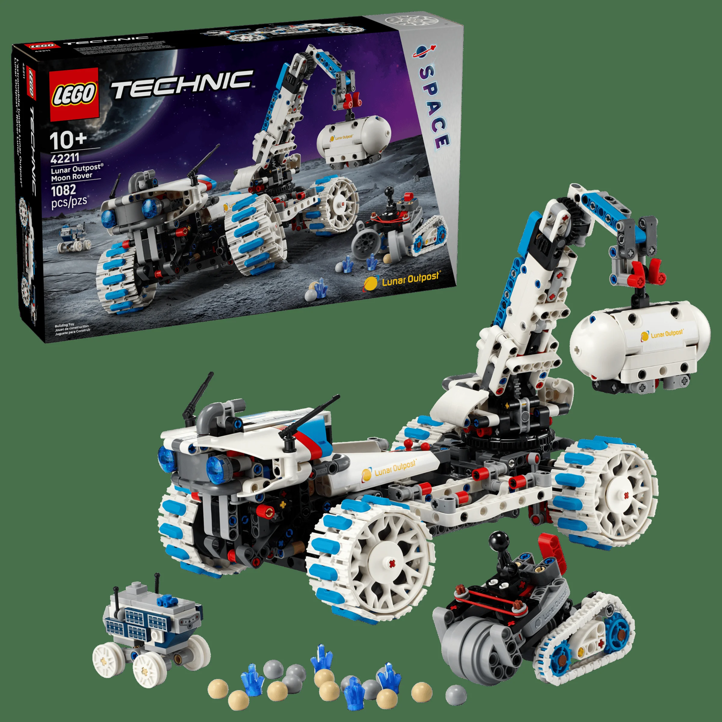Imagine cu setul LEGO Technic 42211, Rover Lunar, cu braț mobil și vehicule mai mici. Detalii despre tema Space.