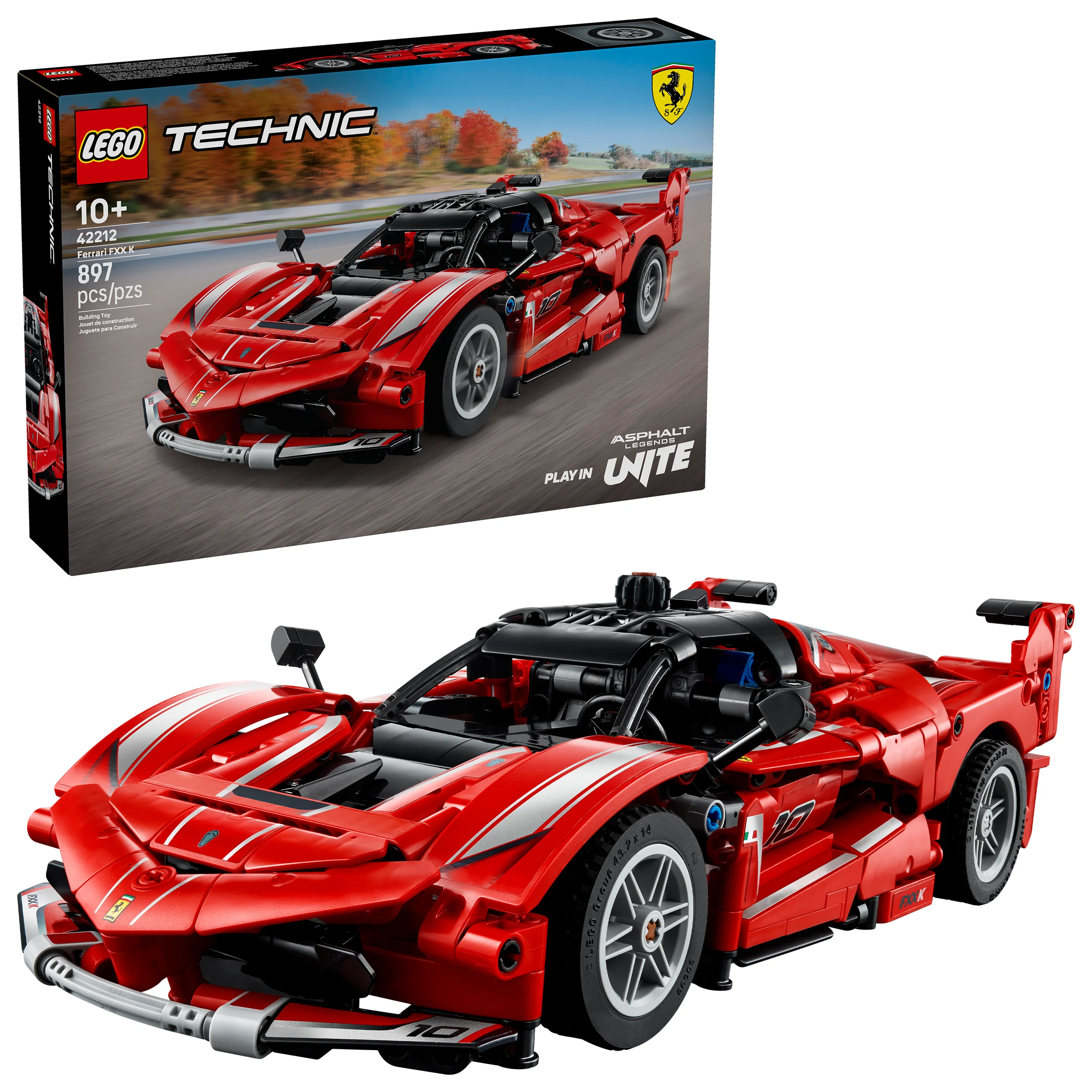 Imagine detaliată a setului LEGO Technic Ferrari FXX K (42212) și cutia acestuia.