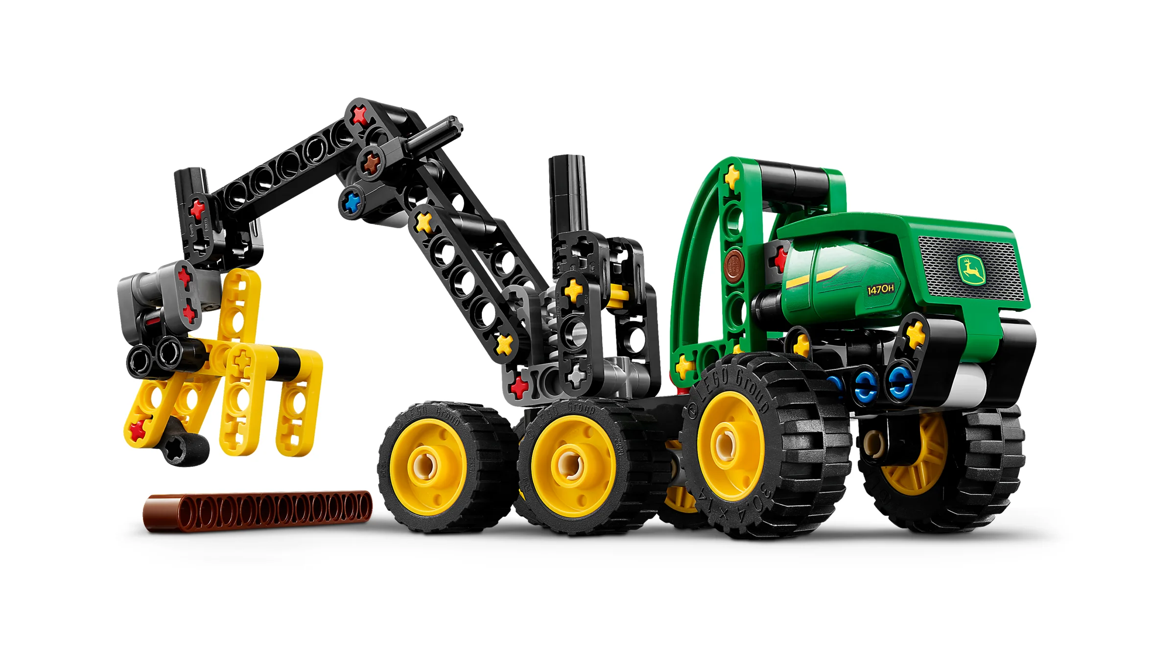 Imagine cu John Deere 1470H Wheeled Harvester LEGO Technic, detaliată și atrăgătoare.