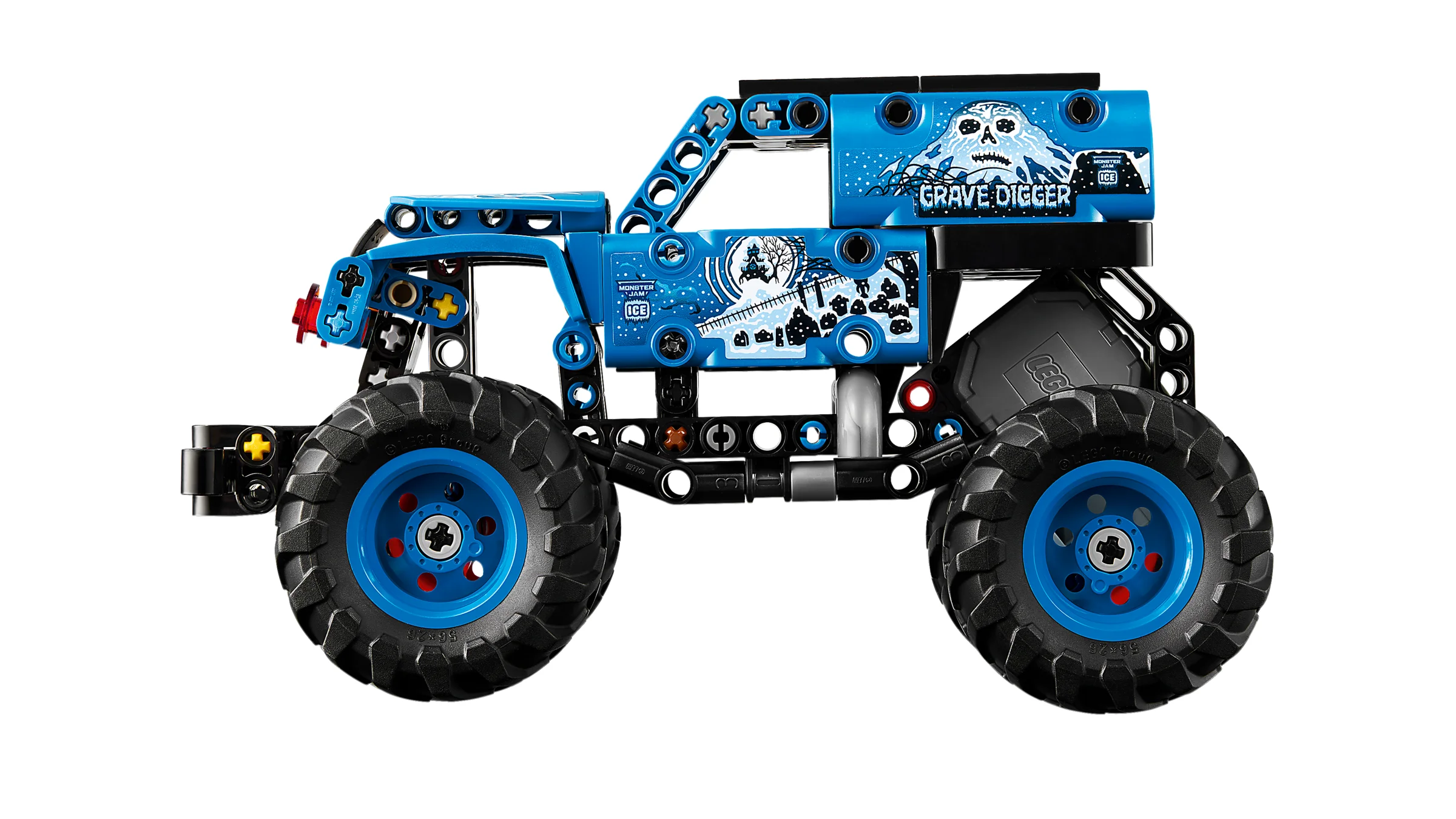 Imagine cu modelul LEGO Technic 42219 Monster Jam Grave Digger, albastru și negru.