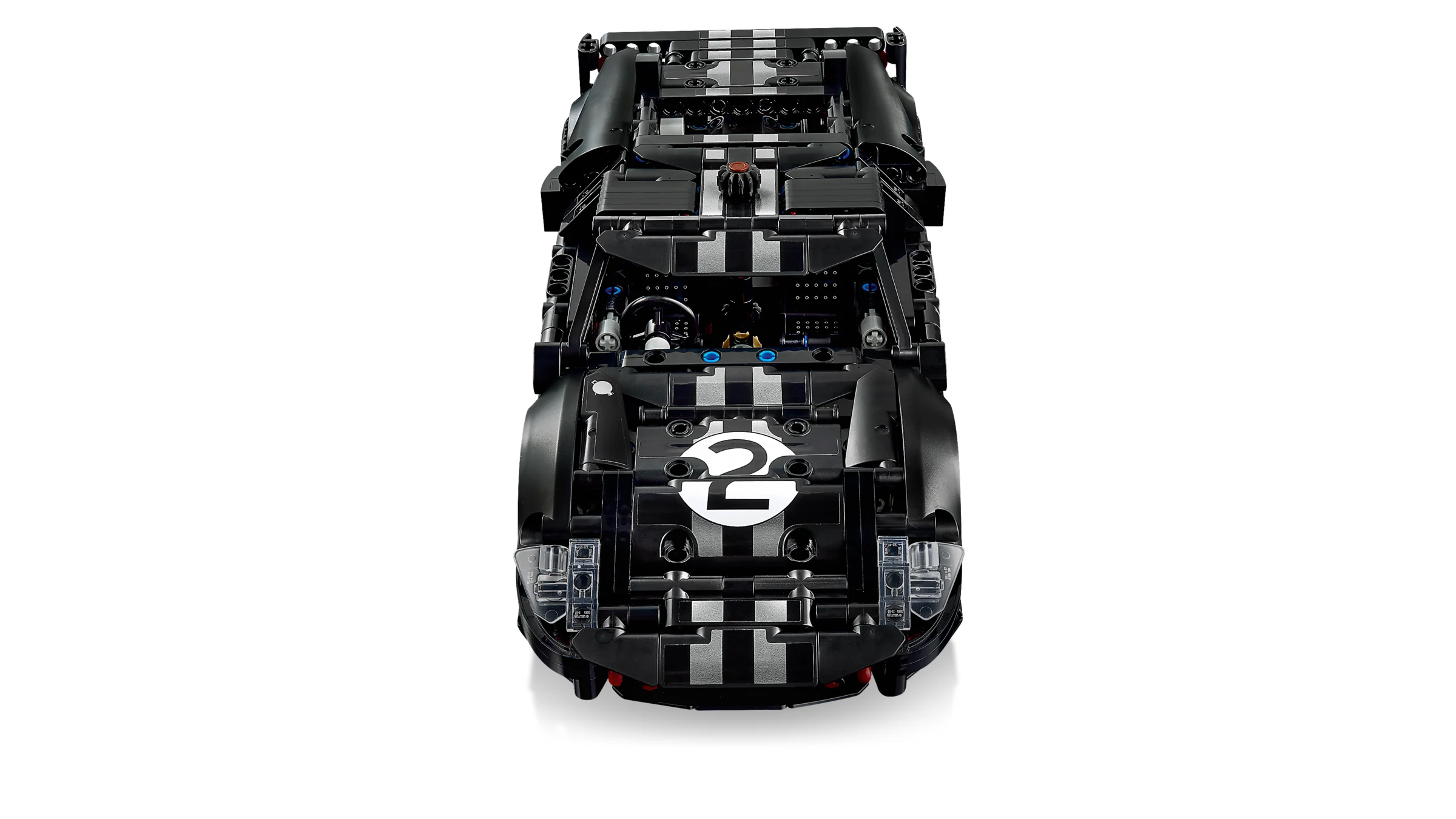 Vedere de sus a modelului Ford GT40 MKII, cu detalii ale caroseriei și designului mașinii.