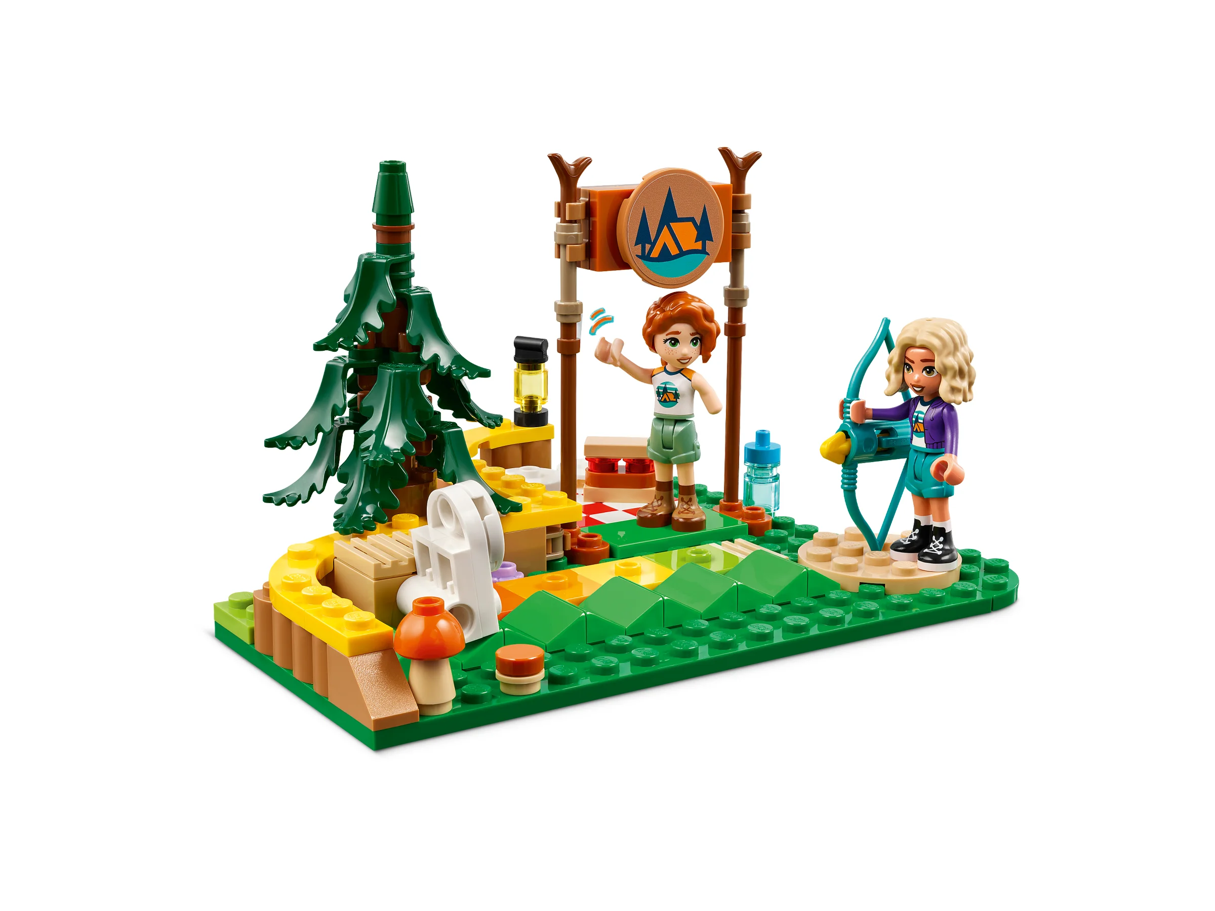 Set LEGO Friends 42622 cu poligon de tir cu arcul, include minifigurine și decor de camping.