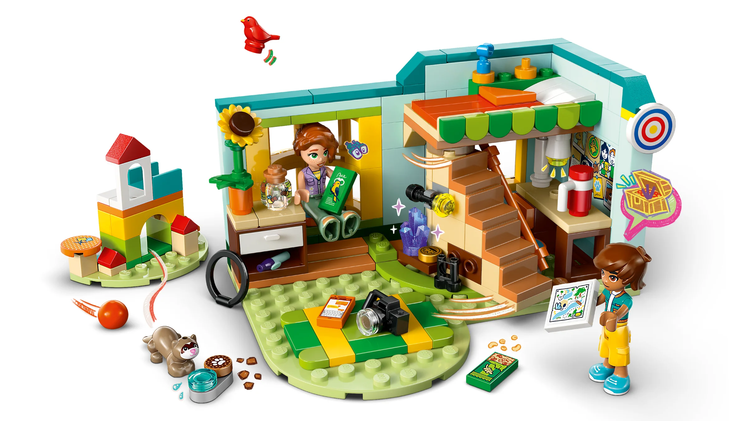 Imagine cu setul LEGO Friends 42646, camera lui Autumn. O cameră colorată, plină de detalii.