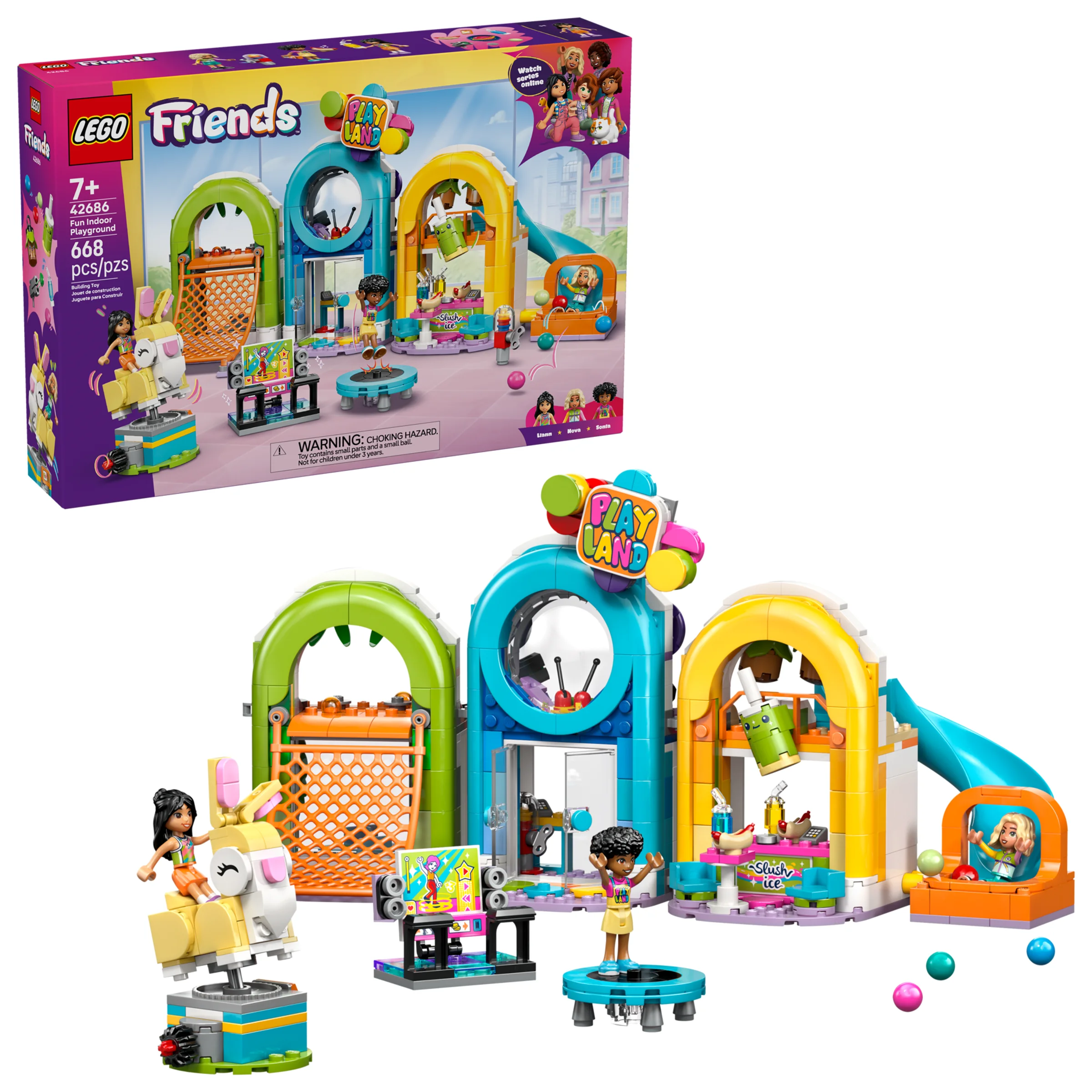 Imagine detaliată cu setul LEGO Friends 42686, un loc de joacă interior distractiv.