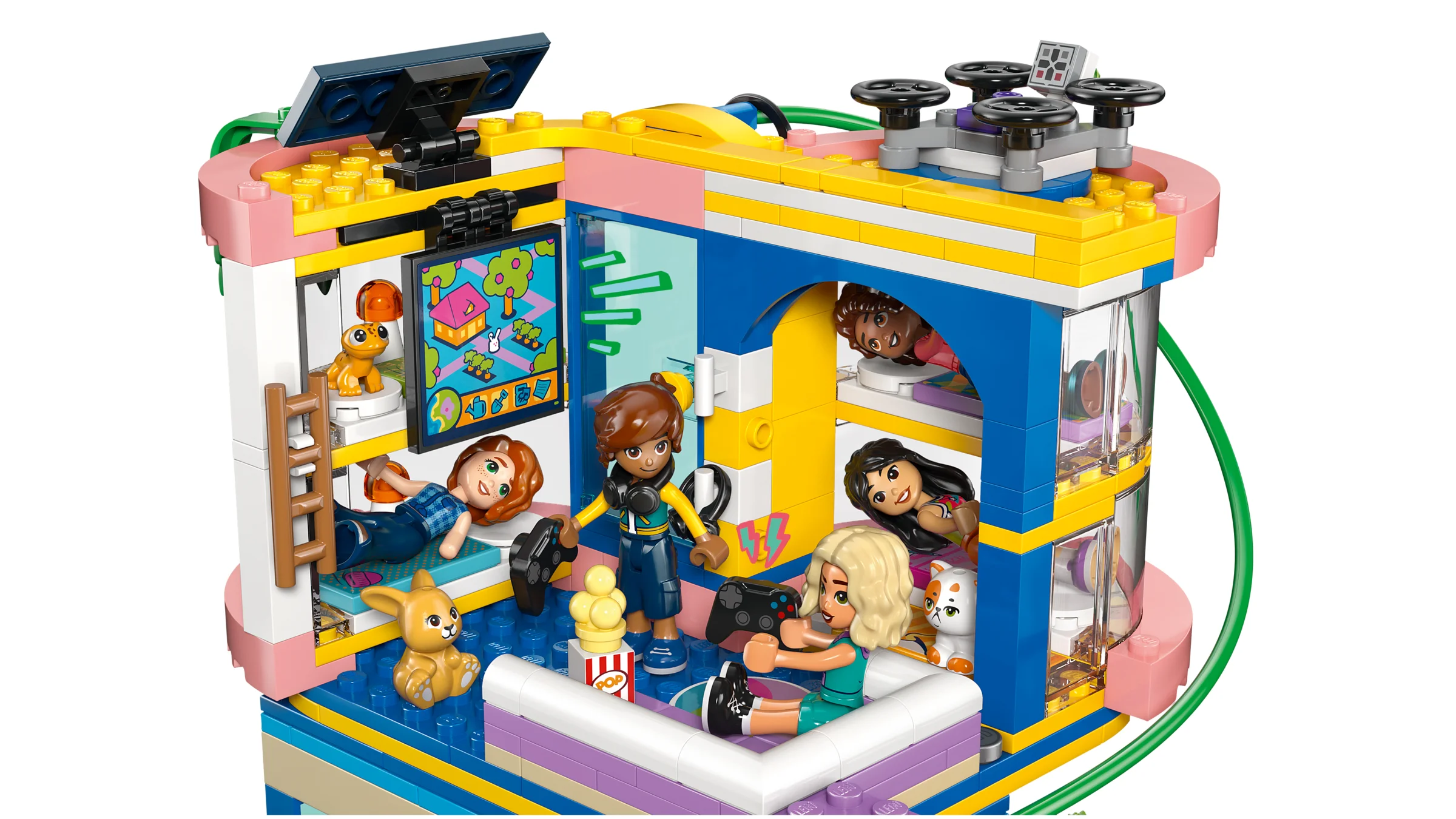 Imagine detaliată a Clubului Prietenilor din Heartlake City, un set LEGO colorat și interactiv.