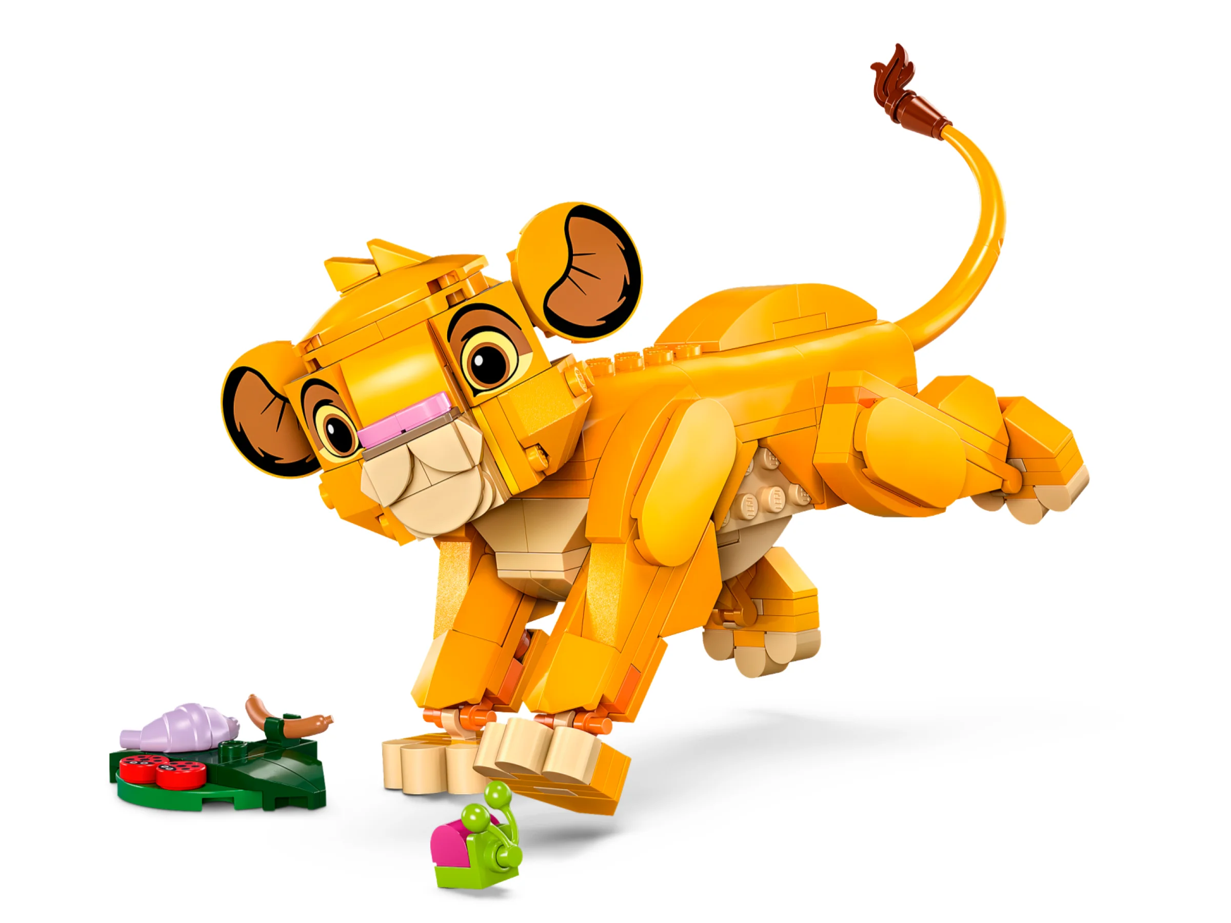 Simba LEGO viu colorat, în plină joacă, cu detalii simpatice și expresive.
