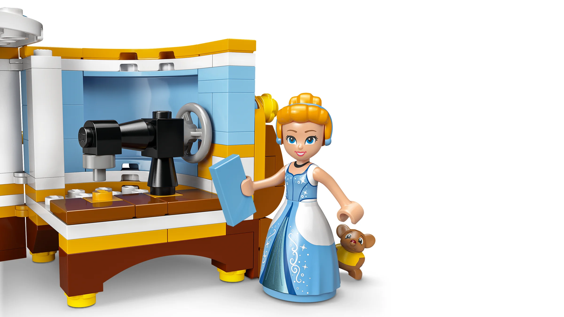 Cenușăreasa și atelierul ei de croitorie LEGO. O imagine detaliată și colorată.