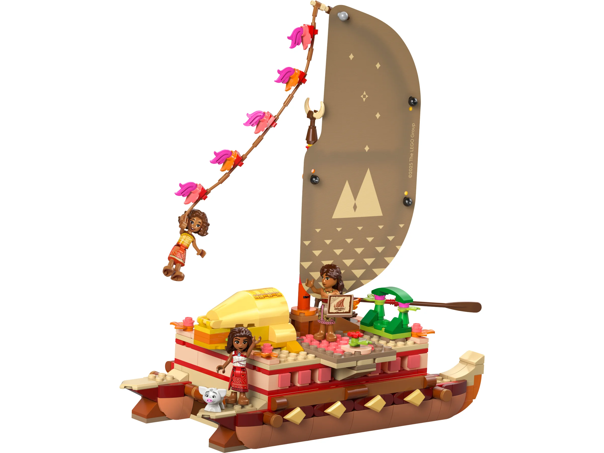 Imagine cu setul LEGO 43270, barca lui Moana cu figurinele incluse.