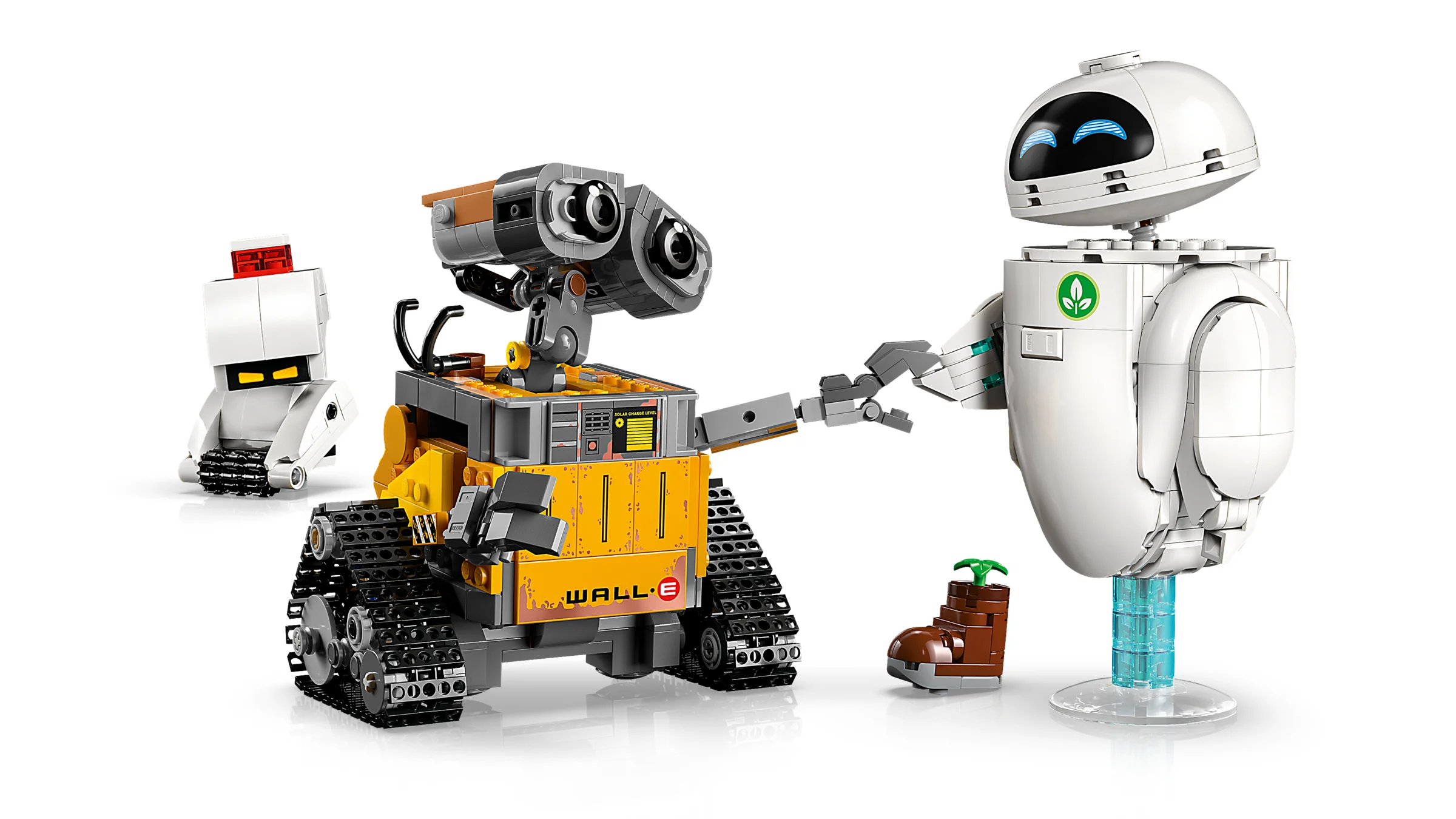 Setul LEGO 43279 prezintă modelele WALL-E și EVE, roboții îndrăgiți din filmul Disney.