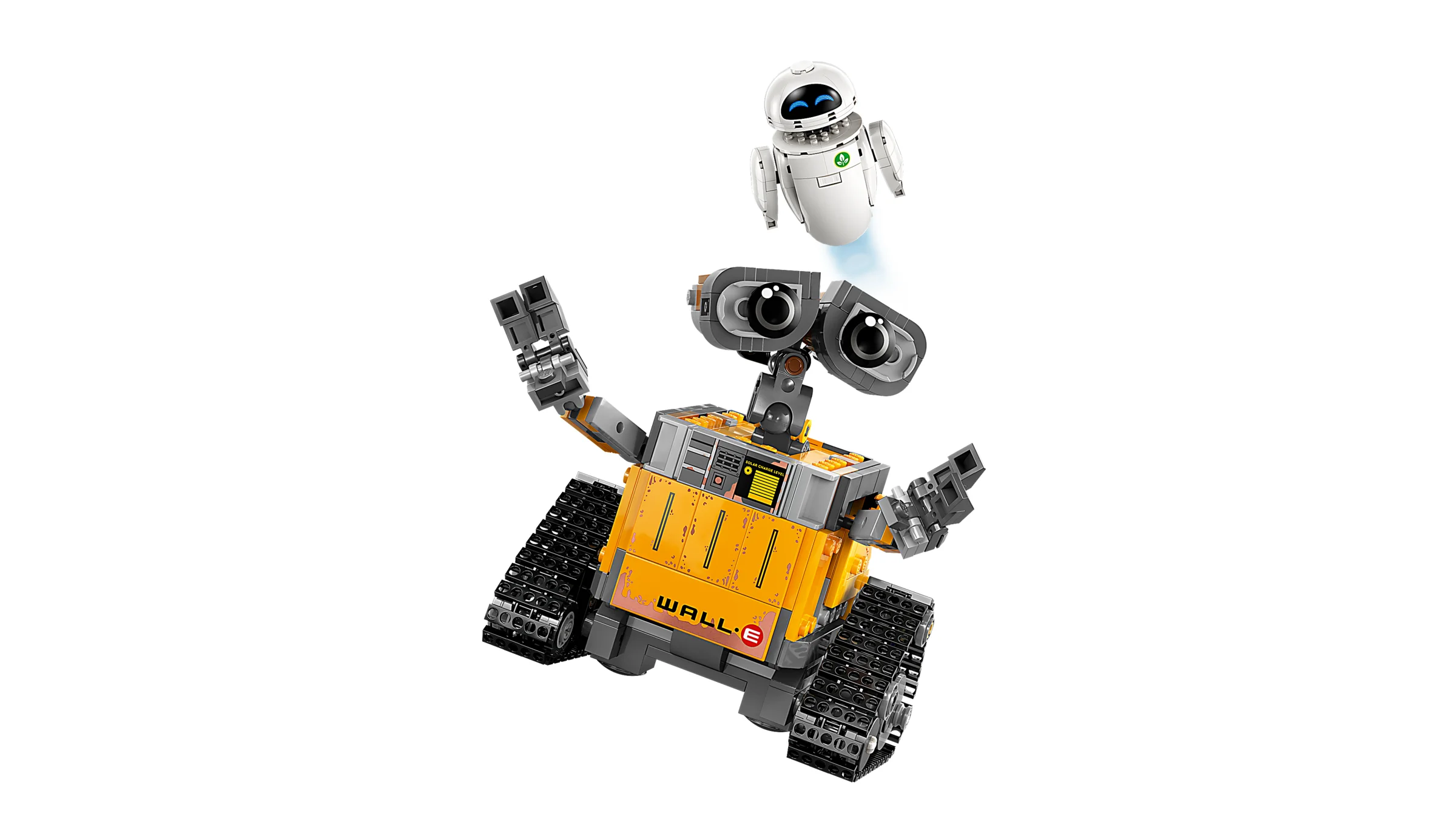 Imagine cu setul LEGO 43279 WALL-E și EVE. Modelele sunt viu colorate și detaliate.