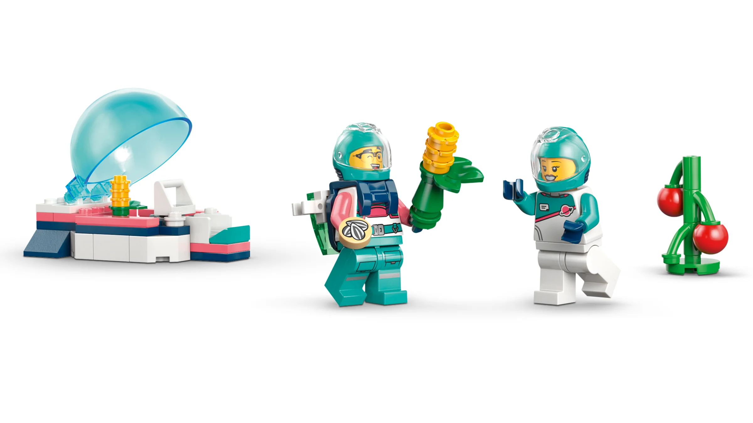Imagine cu două minifigurine astronaut și o bază lunară, parte a setului Moon Mission.