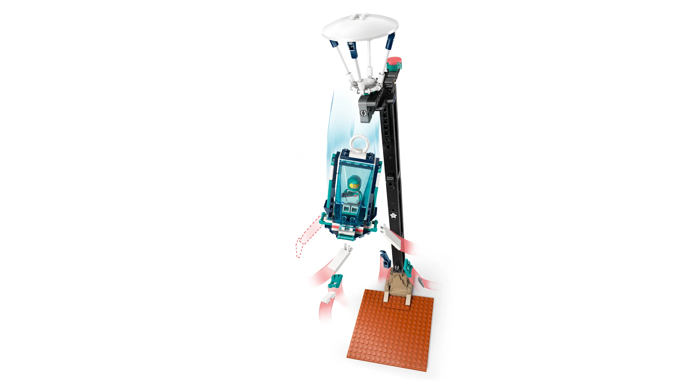 Set LEGO 45202 prezintă un modul de aterizare cu parașută și o minifigurină astronaut.