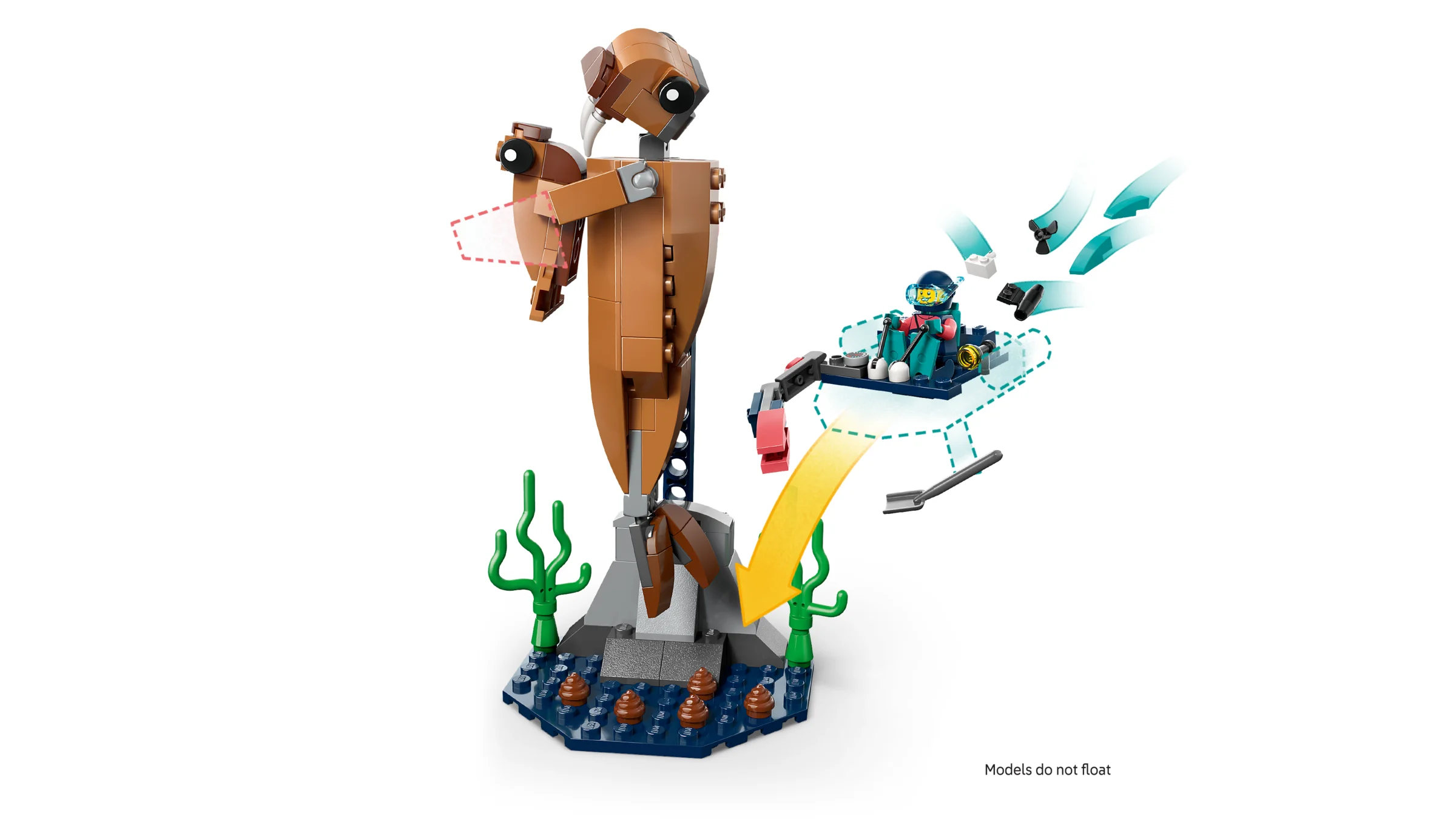 Construiește un morse LEGO interactiv și un submersibil! Explorare arctică captivantă.