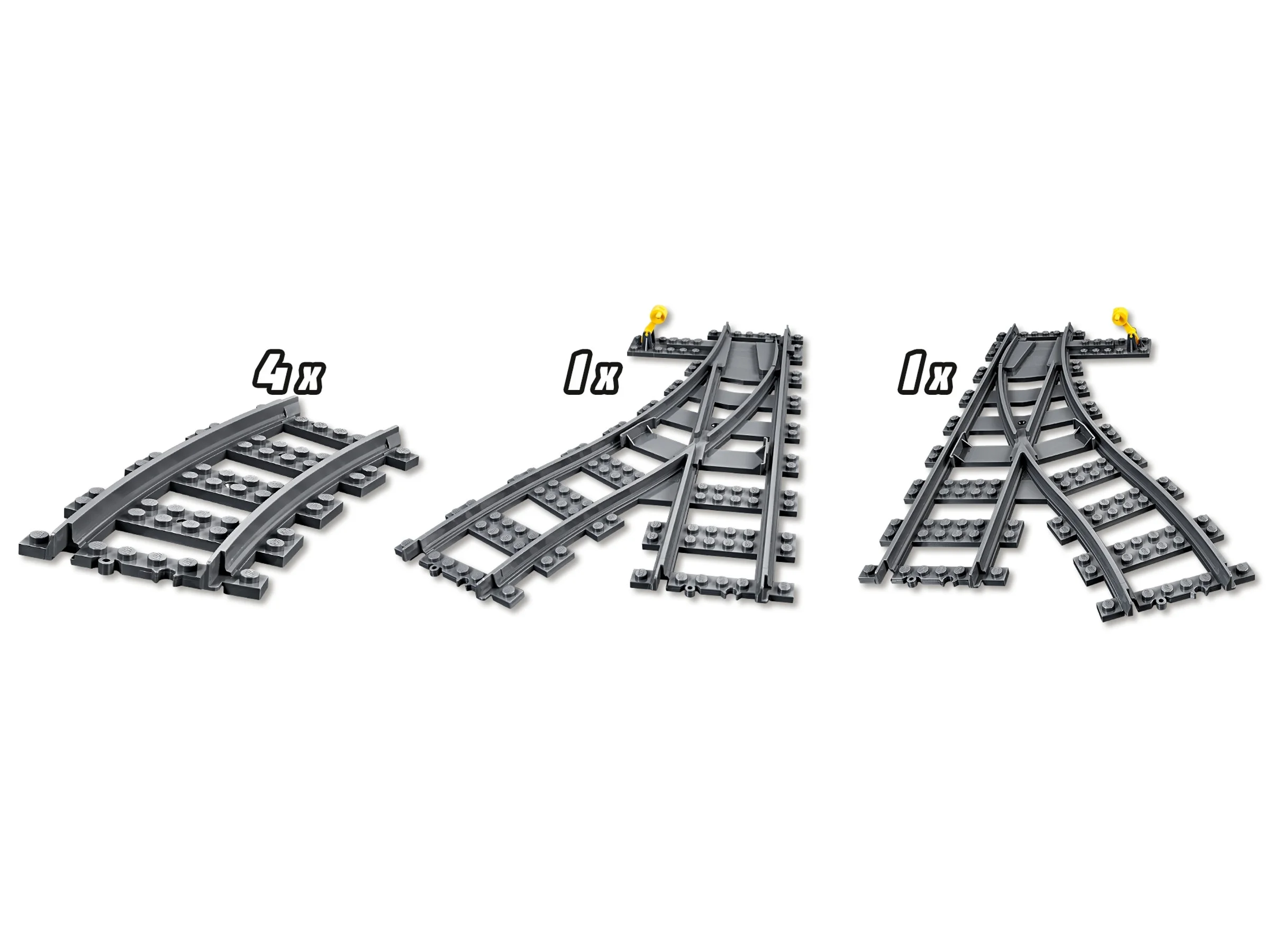 Prezentare a elementelor incluse în setul de șine de tren LEGO City 60238.