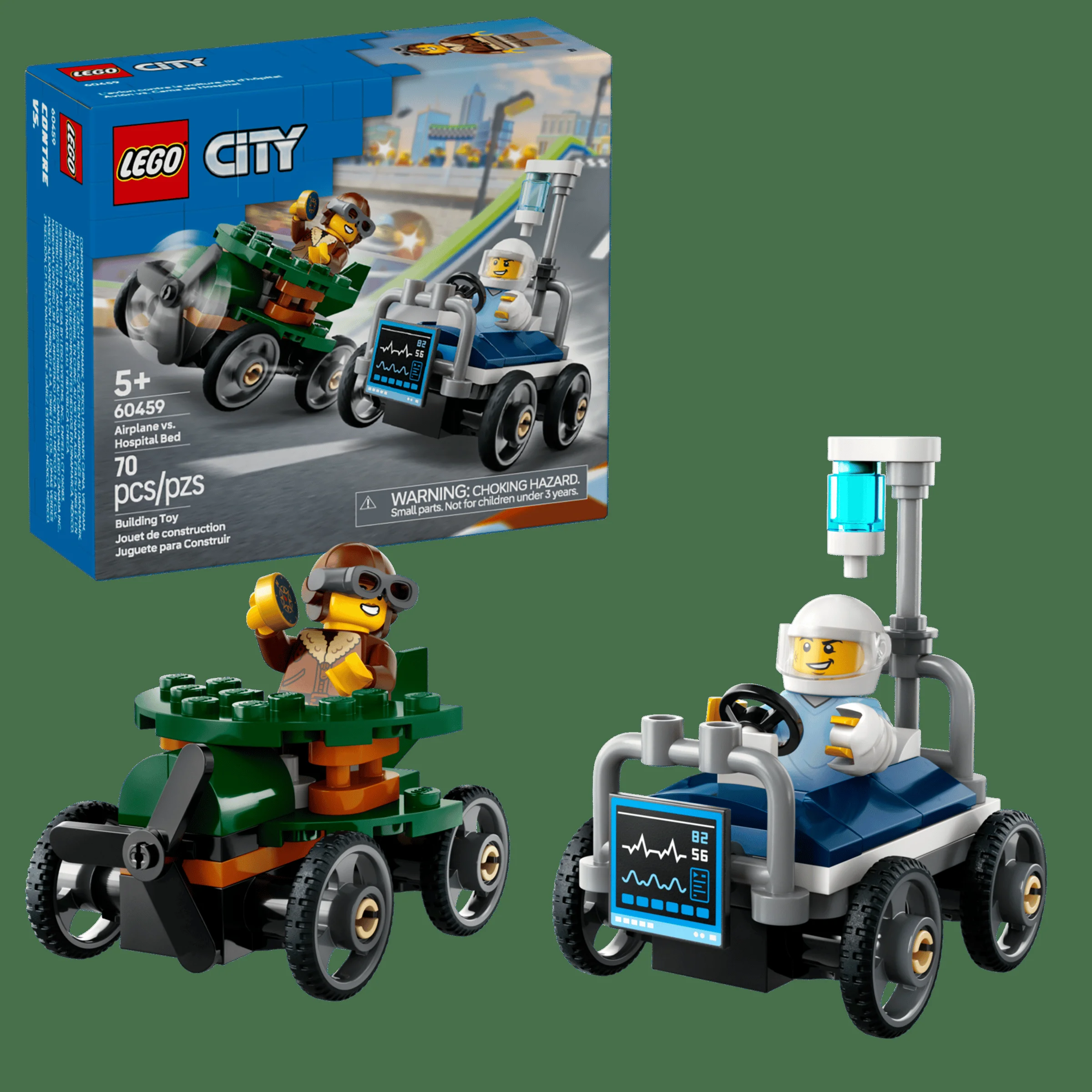 Imagine cu setul LEGO City 60459, „Avion contra mașină de spital”.