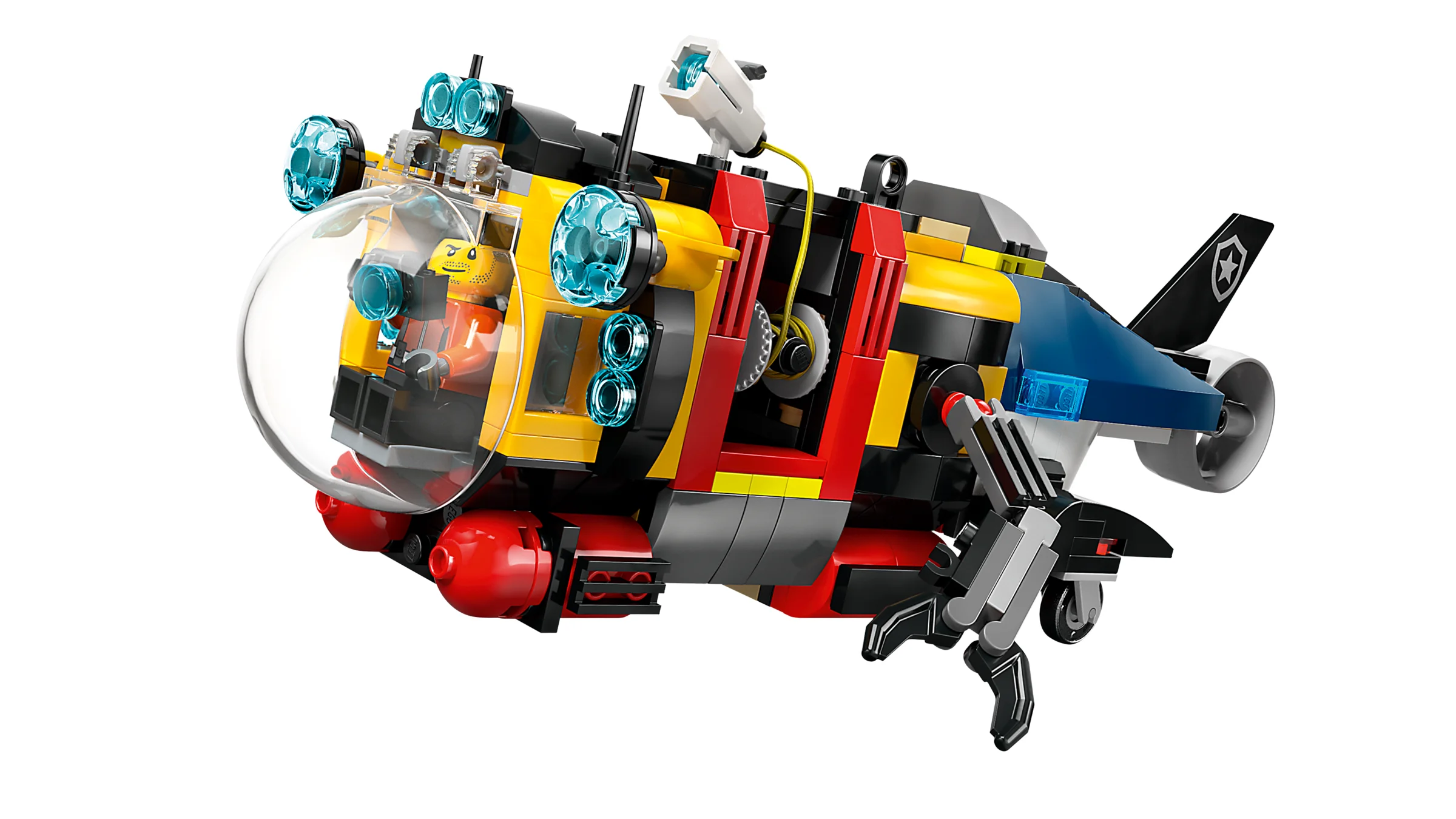 Submarin LEGO City 60462, detaliu. Design colorat, cu minifigurină la bord. Atractiv și plin de detalii.