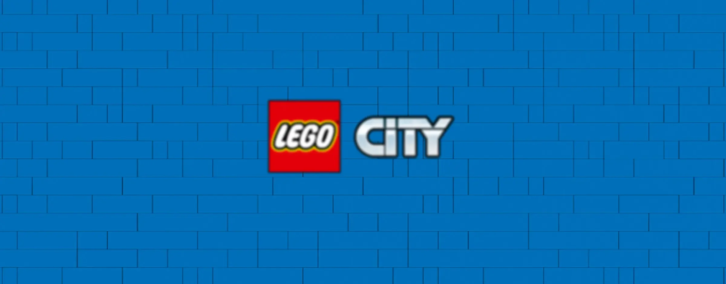 Sigla LEGO City pe un fundal albastru cu aspect de cărămizi LEGO.