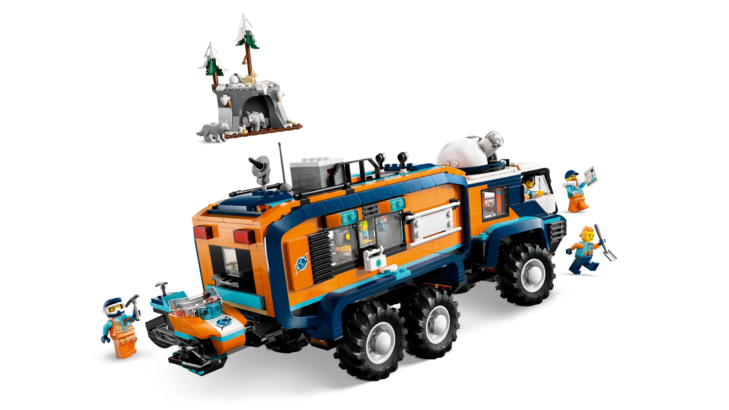 Imagine cu camionul arctic și minifigurinele, prezentând întregul set LEGO City 60471.