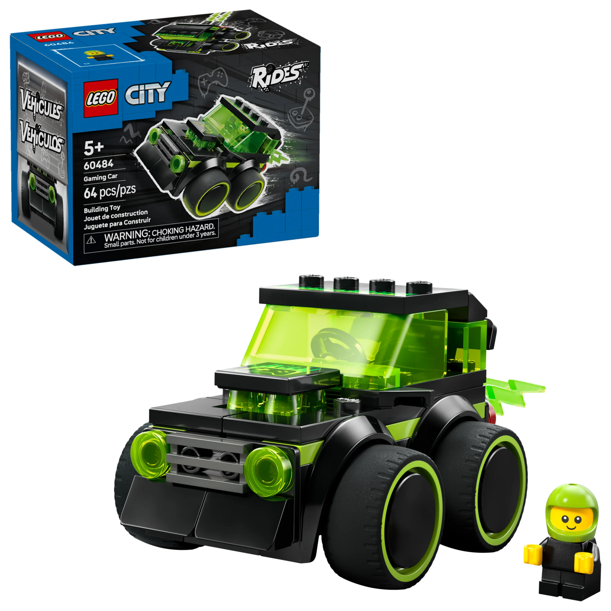 Imagine cu setul LEGO City 60484 Mașină de Gaming, cu cutia și minifigurina inclusă.