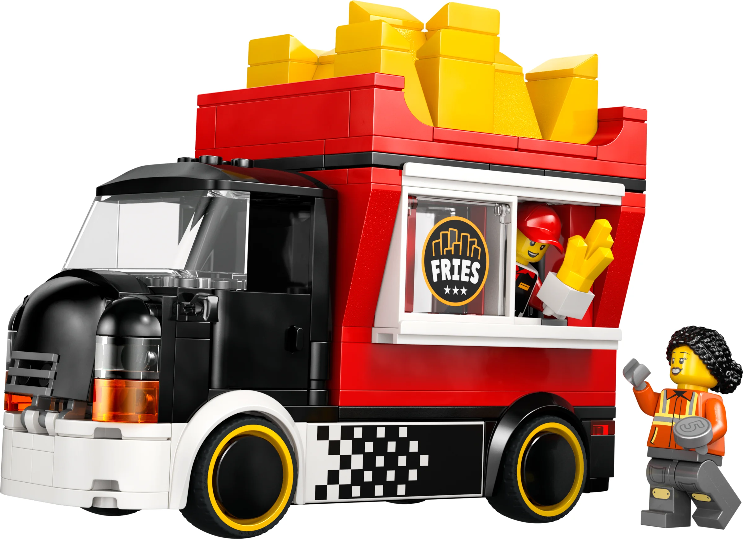 Camion cu cartofi prăjiți LEGO City, cu minifigurine și detalii realiste.