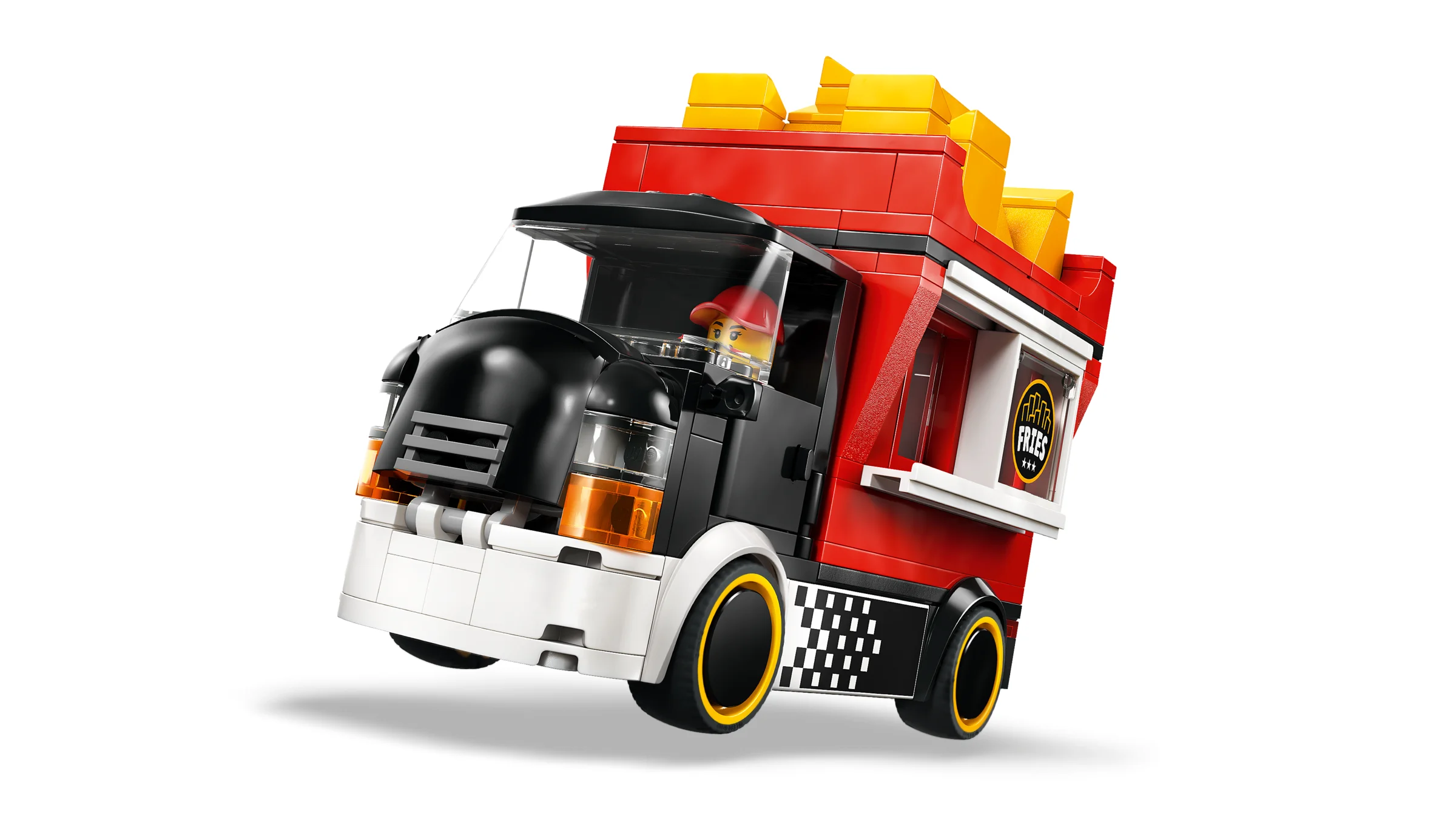 Camionul cu cartofi prăjiți LEGO City, prezentând detalii precum minifigurina șofer și aspectul general.