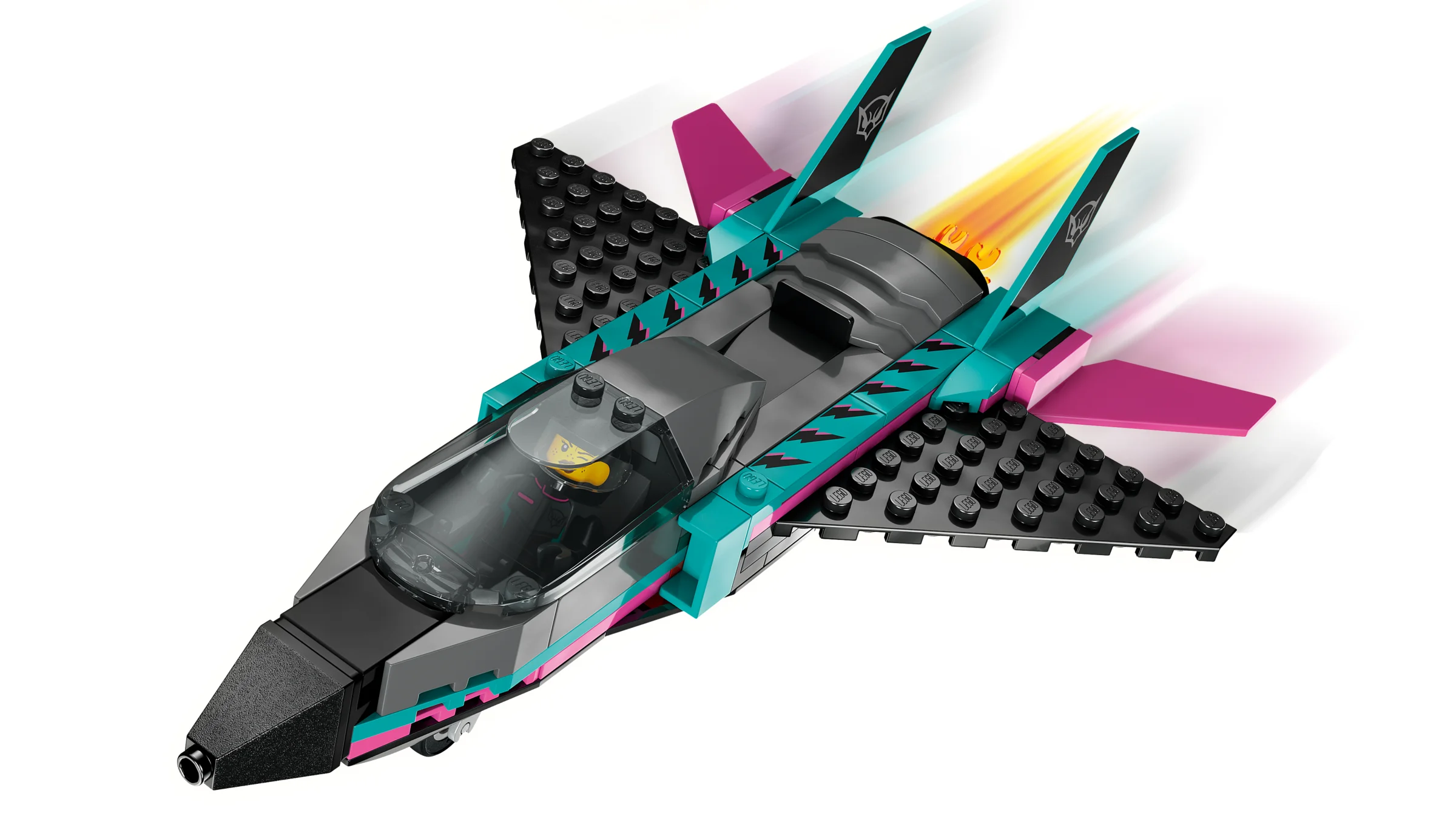 Avionul LEGO are culori vibrante și un design aerodinamic. Pare foarte rapid!