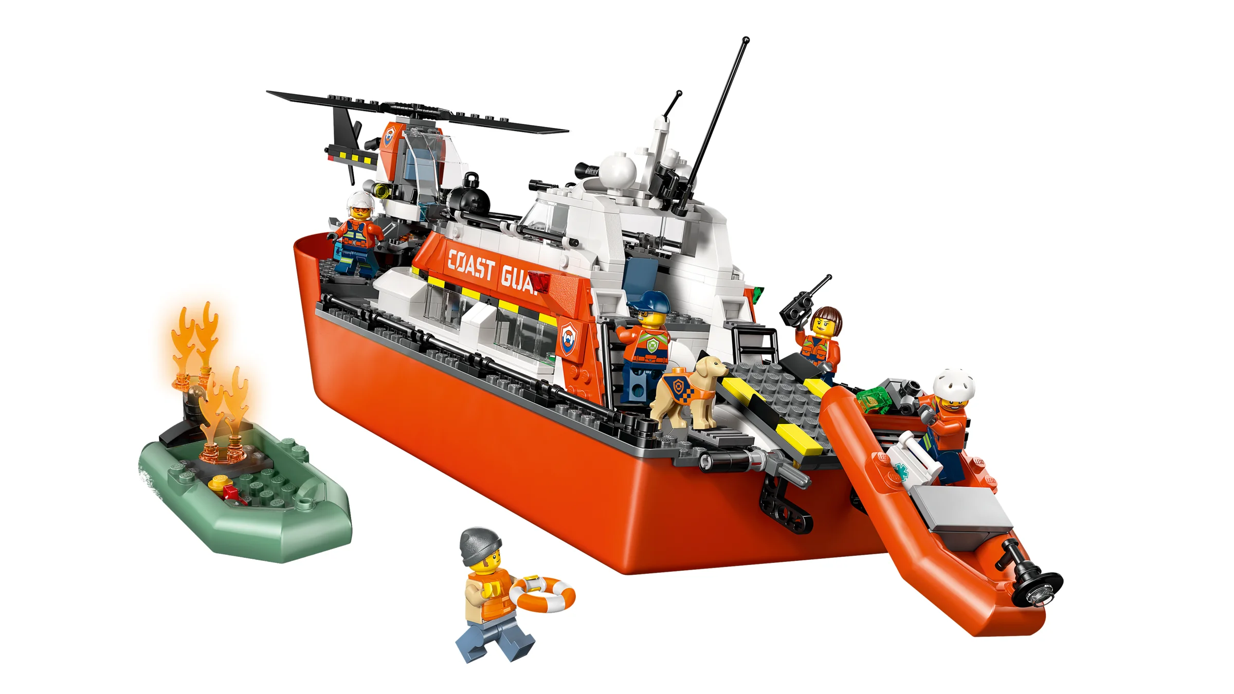 Imagine cu barca de salvare a Pazei de Coastă LEGO City, modelul 60504.
