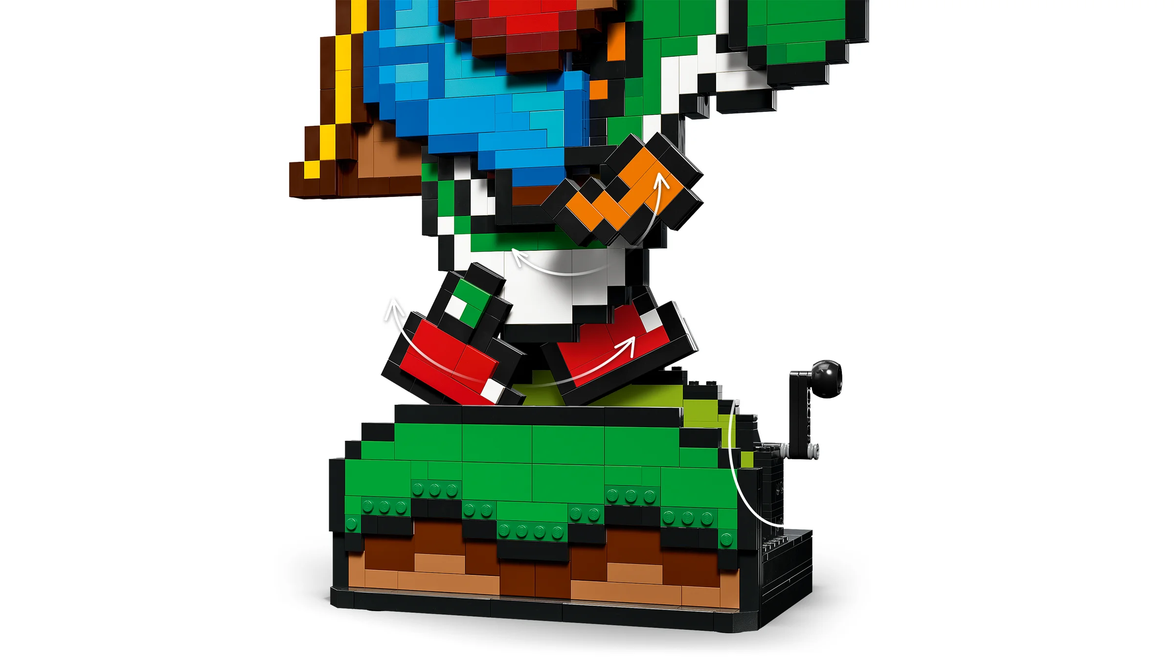 O imagine detaliată a modelului LEGO Mario & Yoshi, pixelat și vibrant.