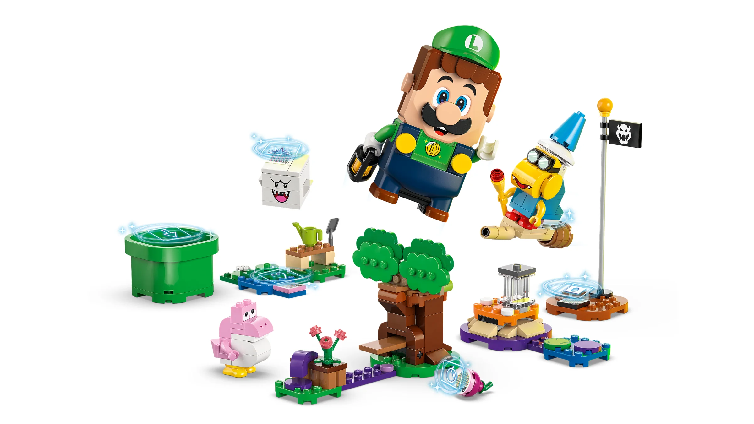 Imagine cu setul LEGO 71440, cu Luigi interactiv și diverse elemente construibile.