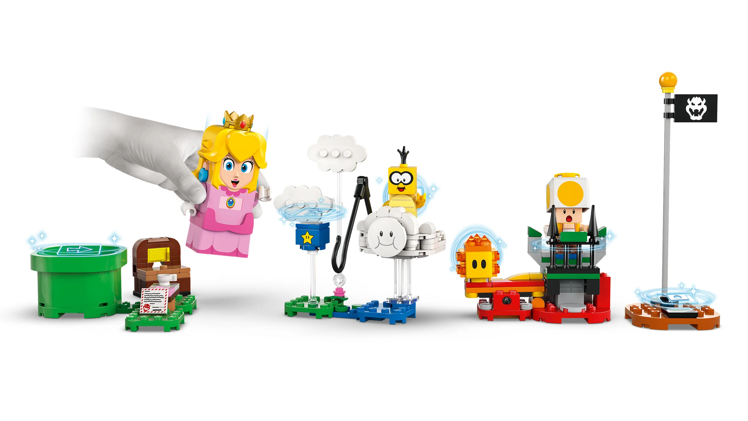 Imagine cu setul LEGO Adventures with Peach, cu diverse platforme interactive. 