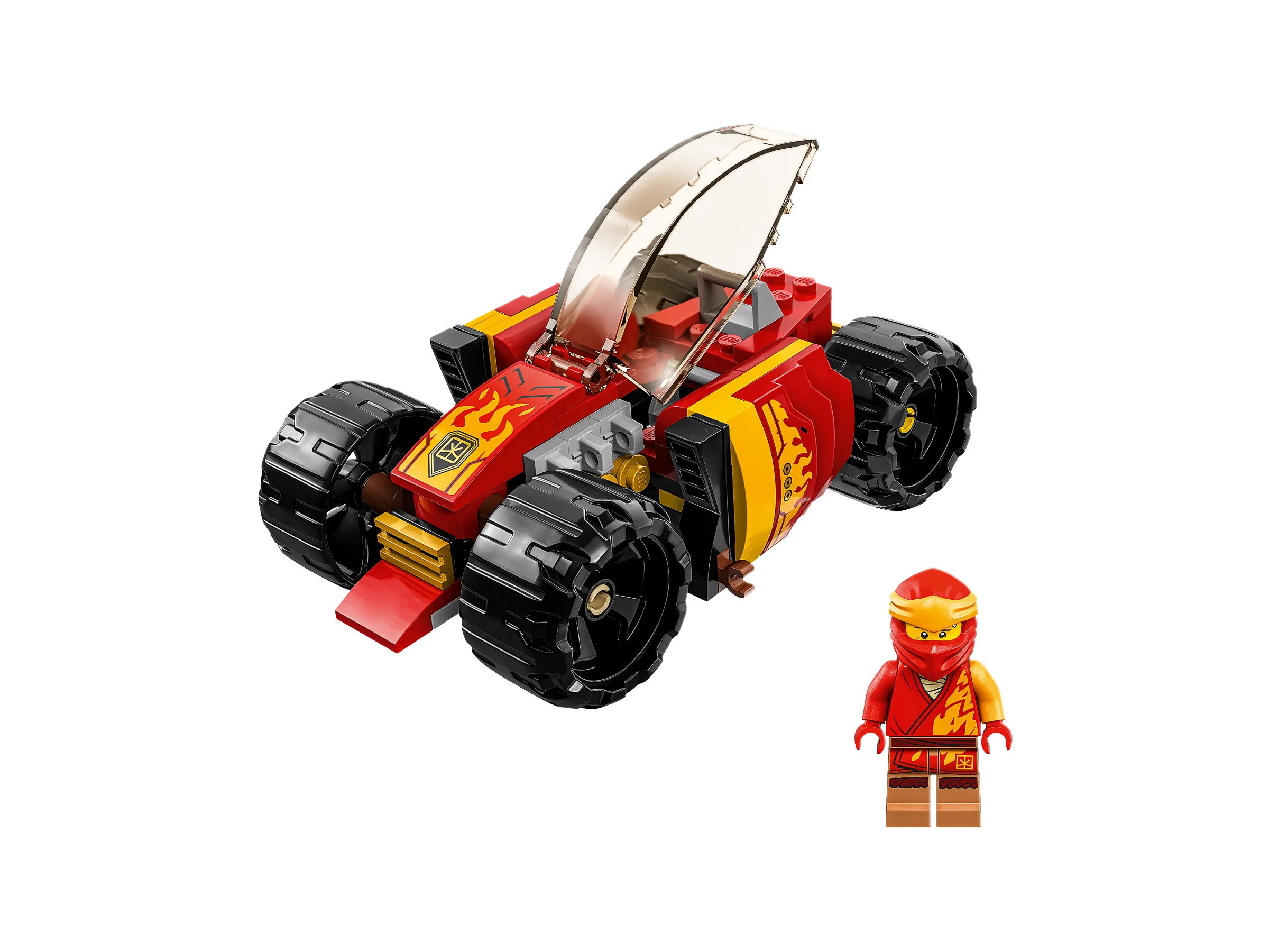 Mașina de curse ninja a lui Kai și minifigurina. Setul LEGO Ninjago 71780.
