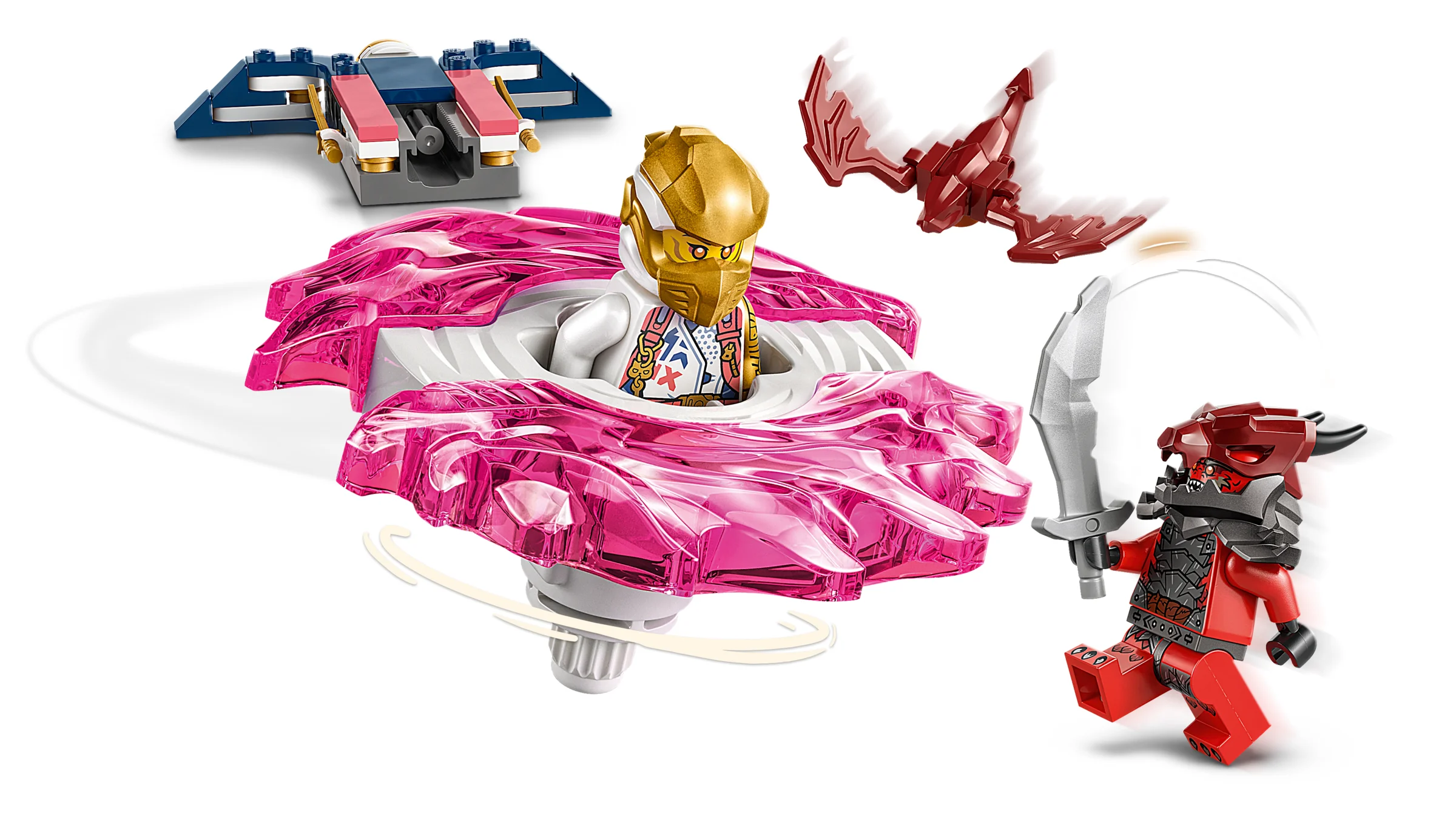 Setul LEGO 71824 prezintă spinner-ul lui Sora, minifigurina lui Sora și un personaj negativ.