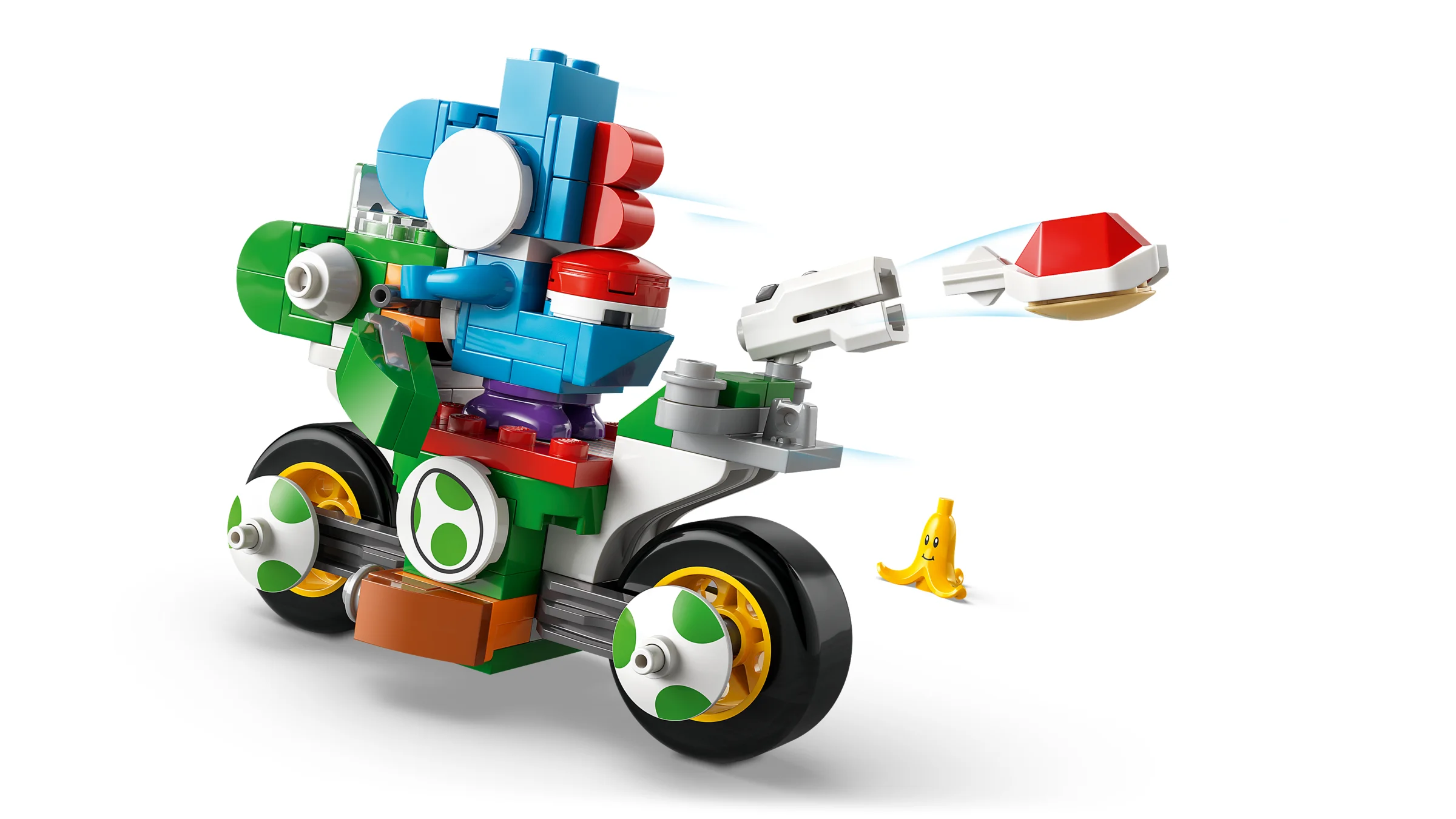 Motocicleta Yoshi LEGO Super Mario. O scenă amuzantă cu efecte speciale.