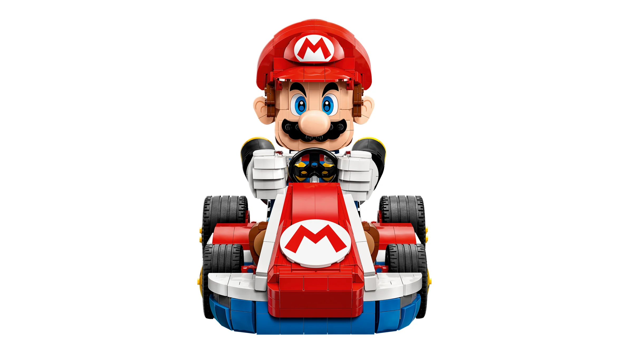 Mario în kartul său standard, o construcție detaliată LEGO. Detalii colorate și atractive.