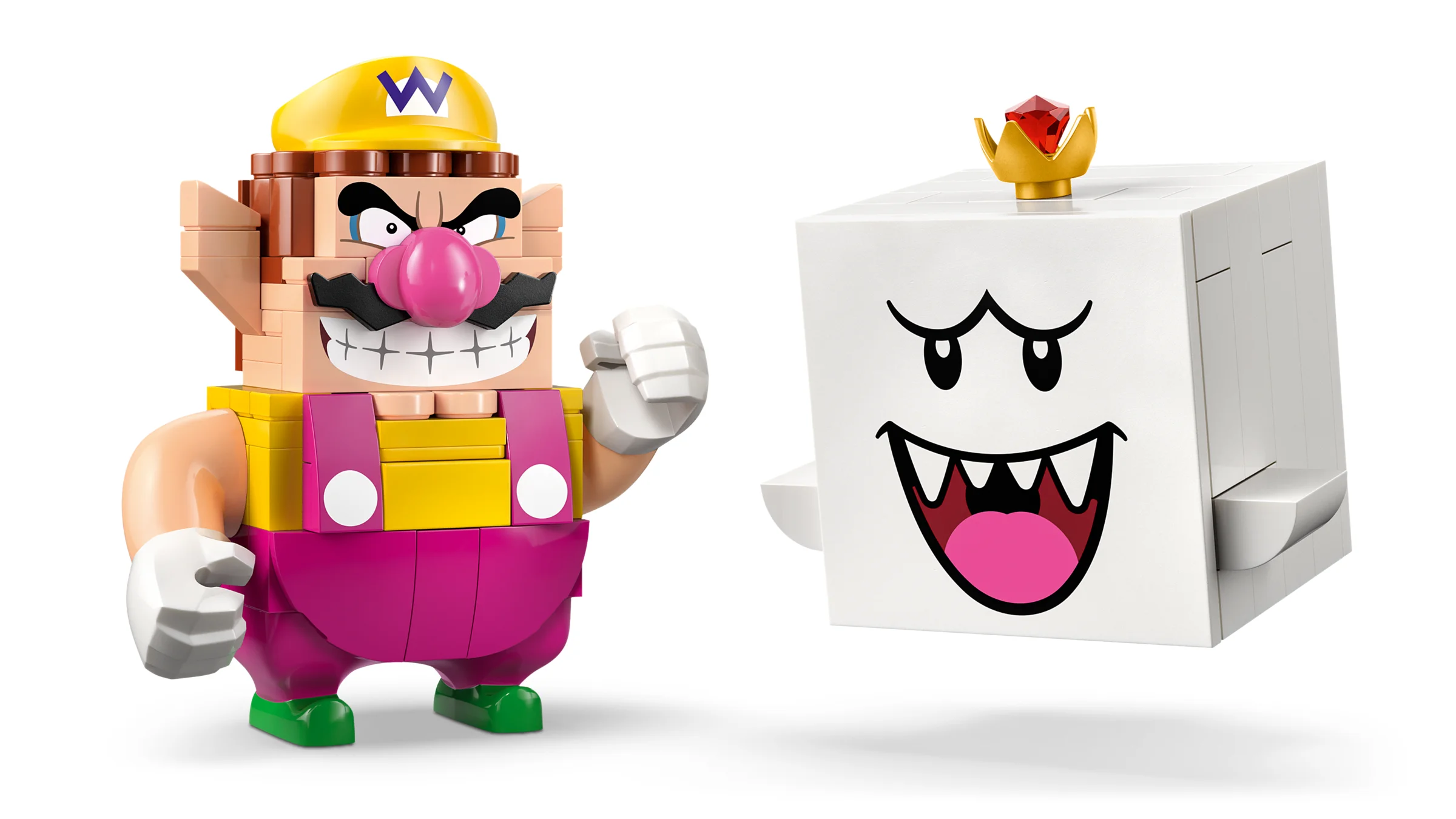 Wario și King Boo construiți din LEGO. Aspect detaliat al personajelor.