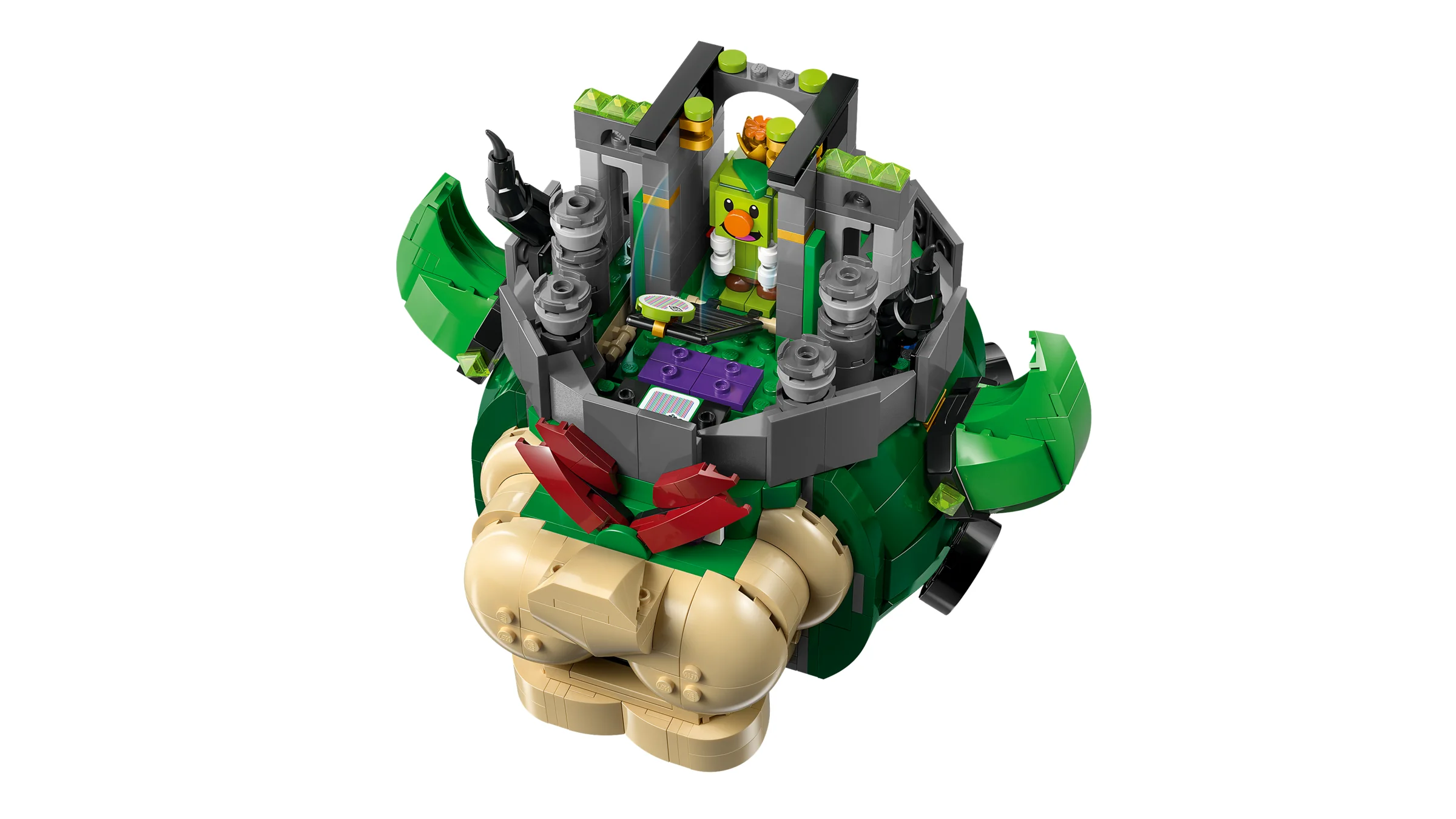 Imagine cu setul LEGO Castelul Bowser, cu Cactuș și detaliile construcției vizibile.