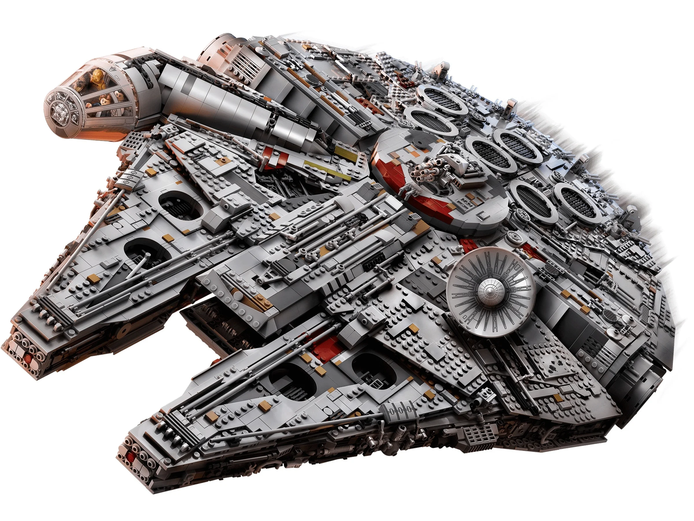 O imagine detaliată a navei Millennium Falcon LEGO, setul 75192. Un model impresionant și complex.