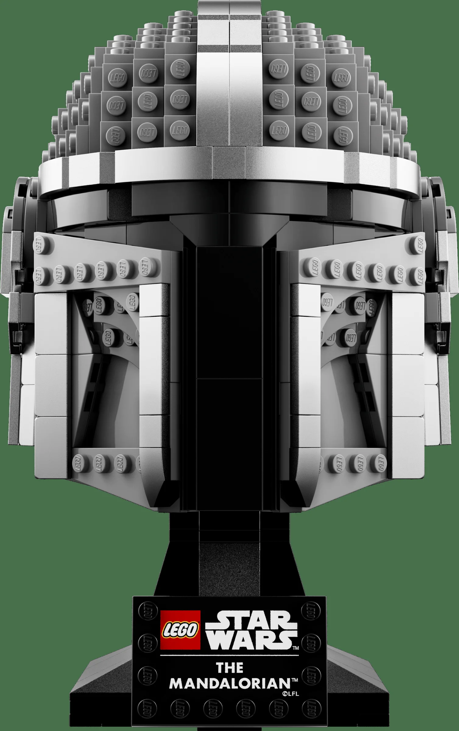 Casca Mandalorian LEGO, o piesă de colecție detaliată pentru fanii Star Wars.
