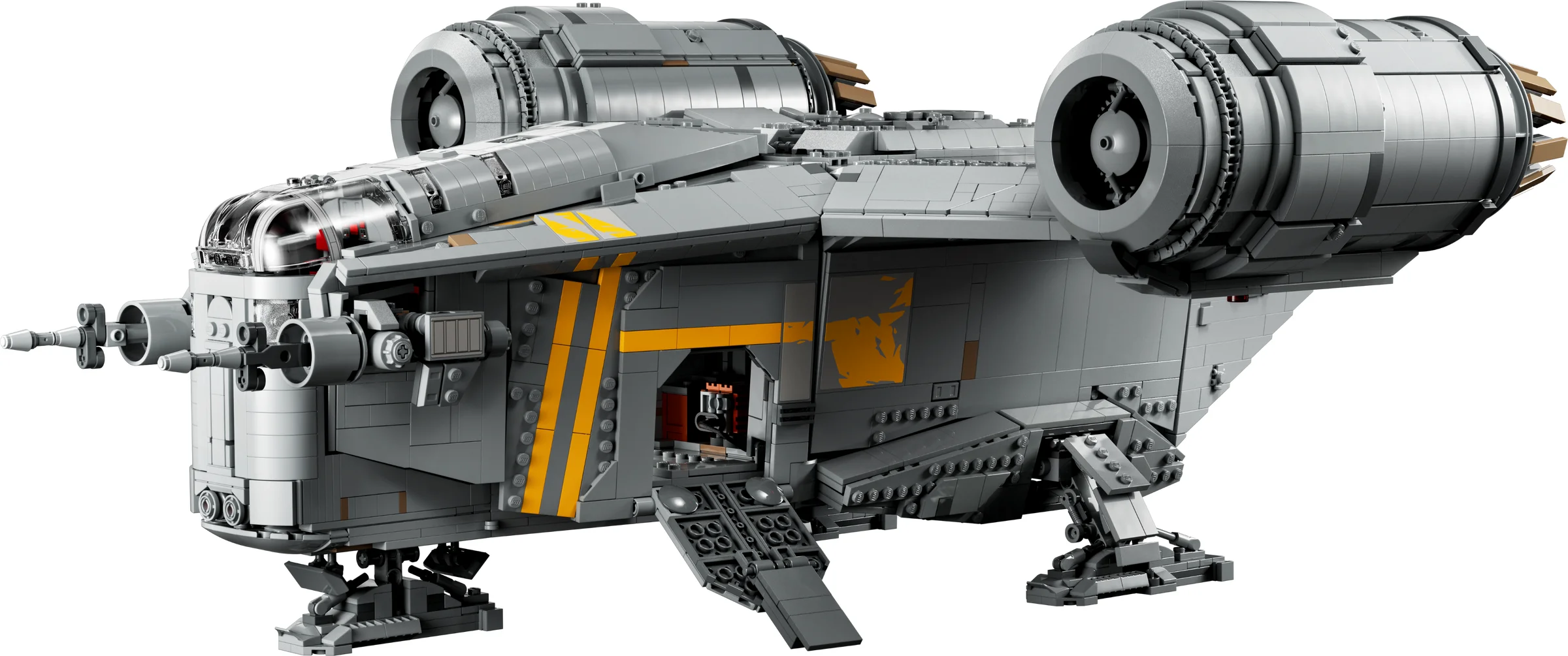 Razor Crest LEGO, model detaliat. Are detalii autentice și aspect îmbătrânit.
