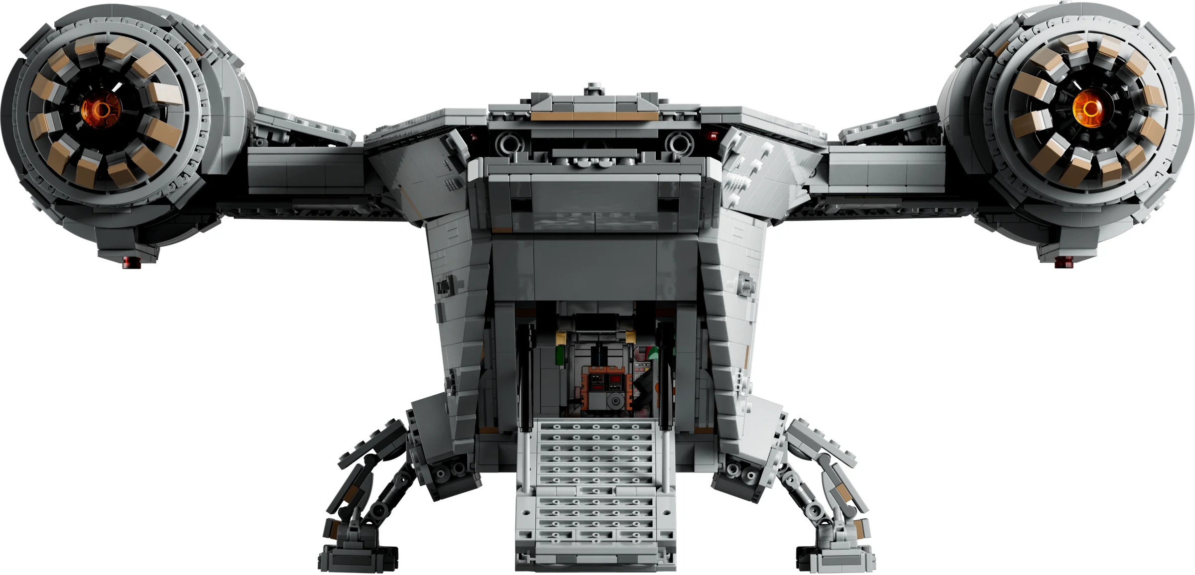 Razor Crest detaliat, cu ușa deschisă și interiorul vizibil. Un model impresionant Star Wars.