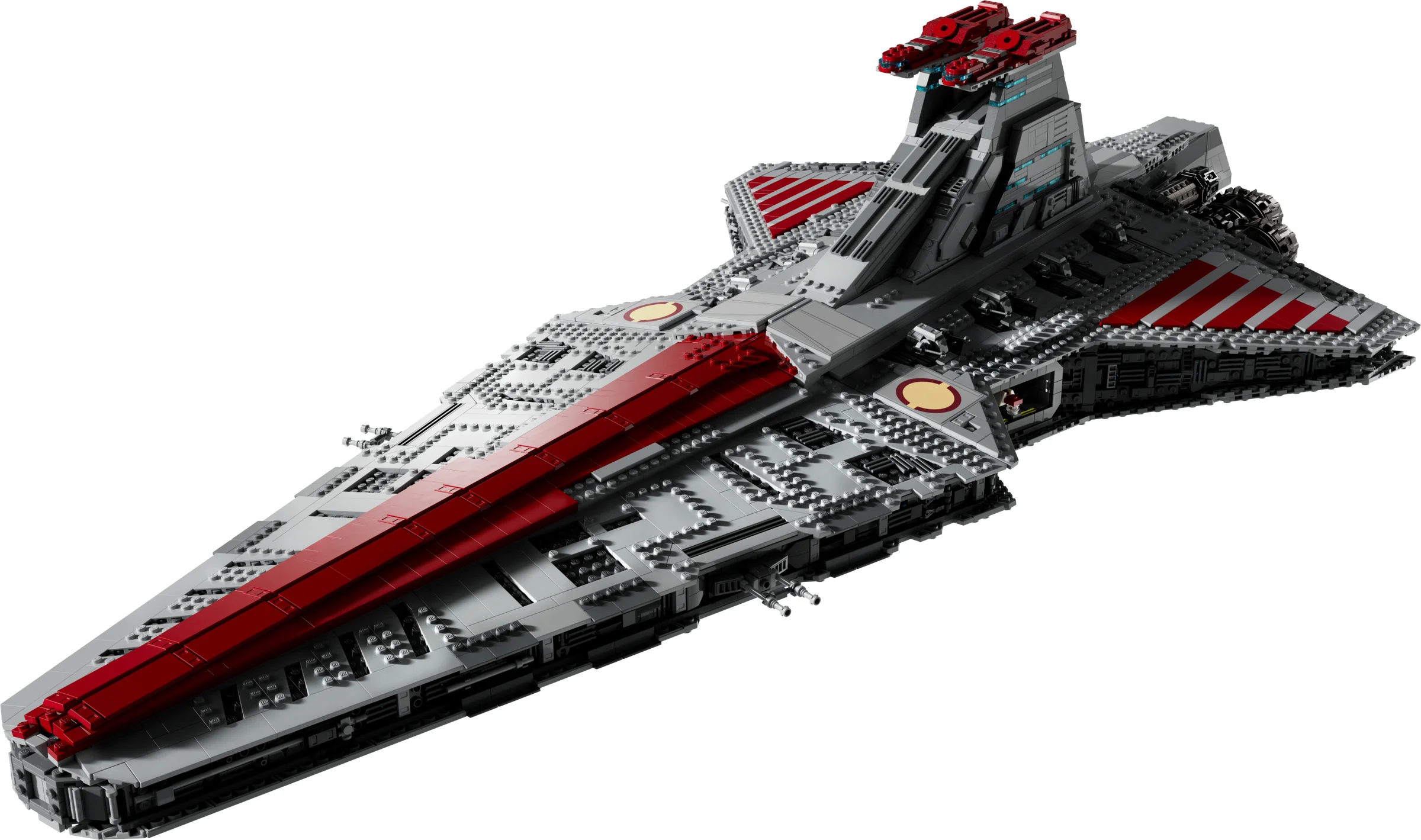 O imagine detaliată a modelului LEGO Venator-class Republic Attack Cruiser, setul 75367.