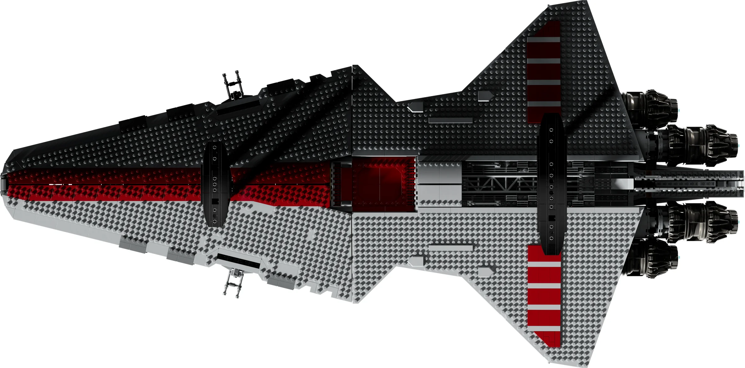 Vedere de sus a modelului LEGO Venator, detaliată și complexă.