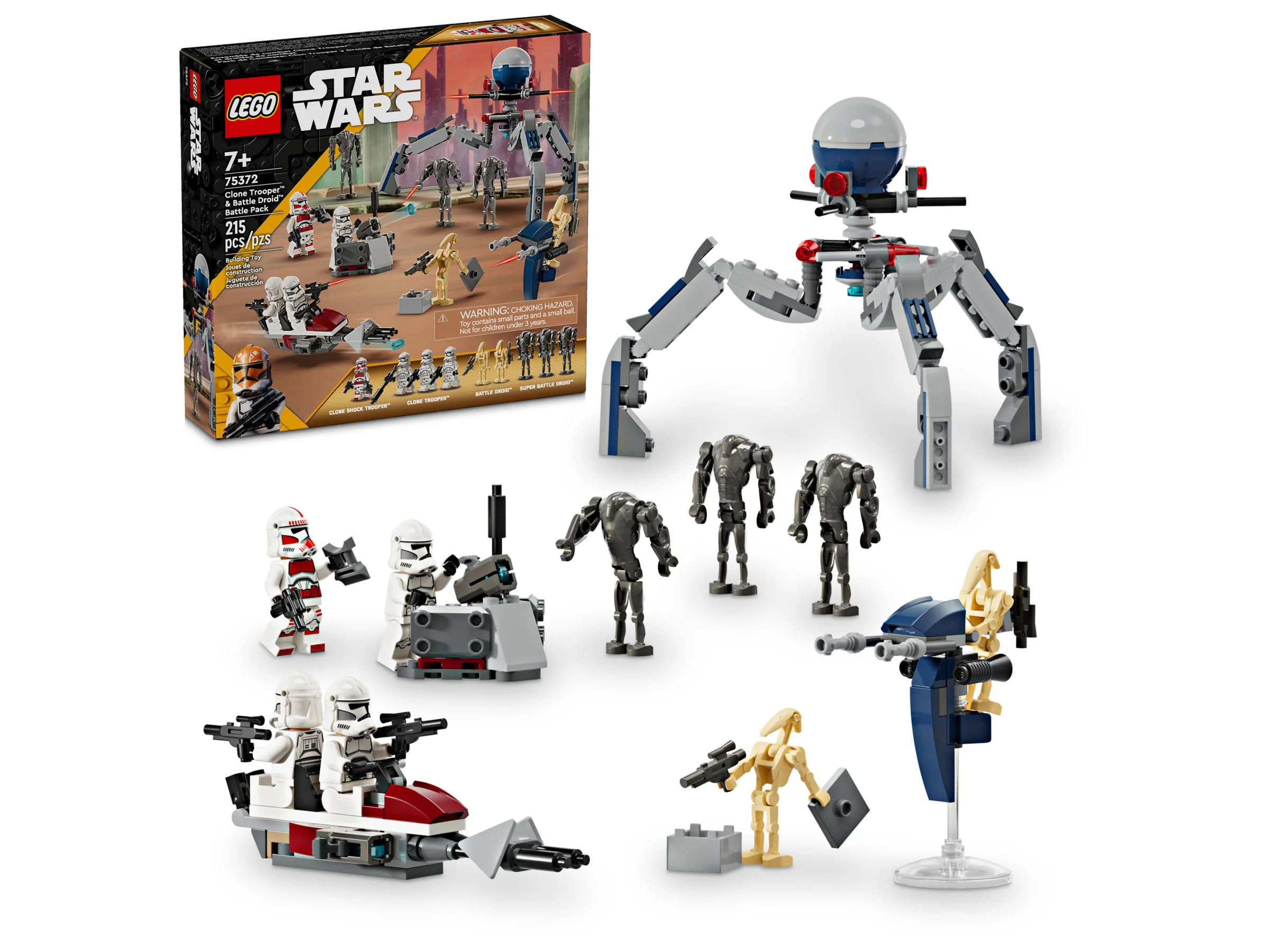 Imagine cu setul LEGO Star Wars 75372, inclusiv minifigurinele și vehiculele construite.