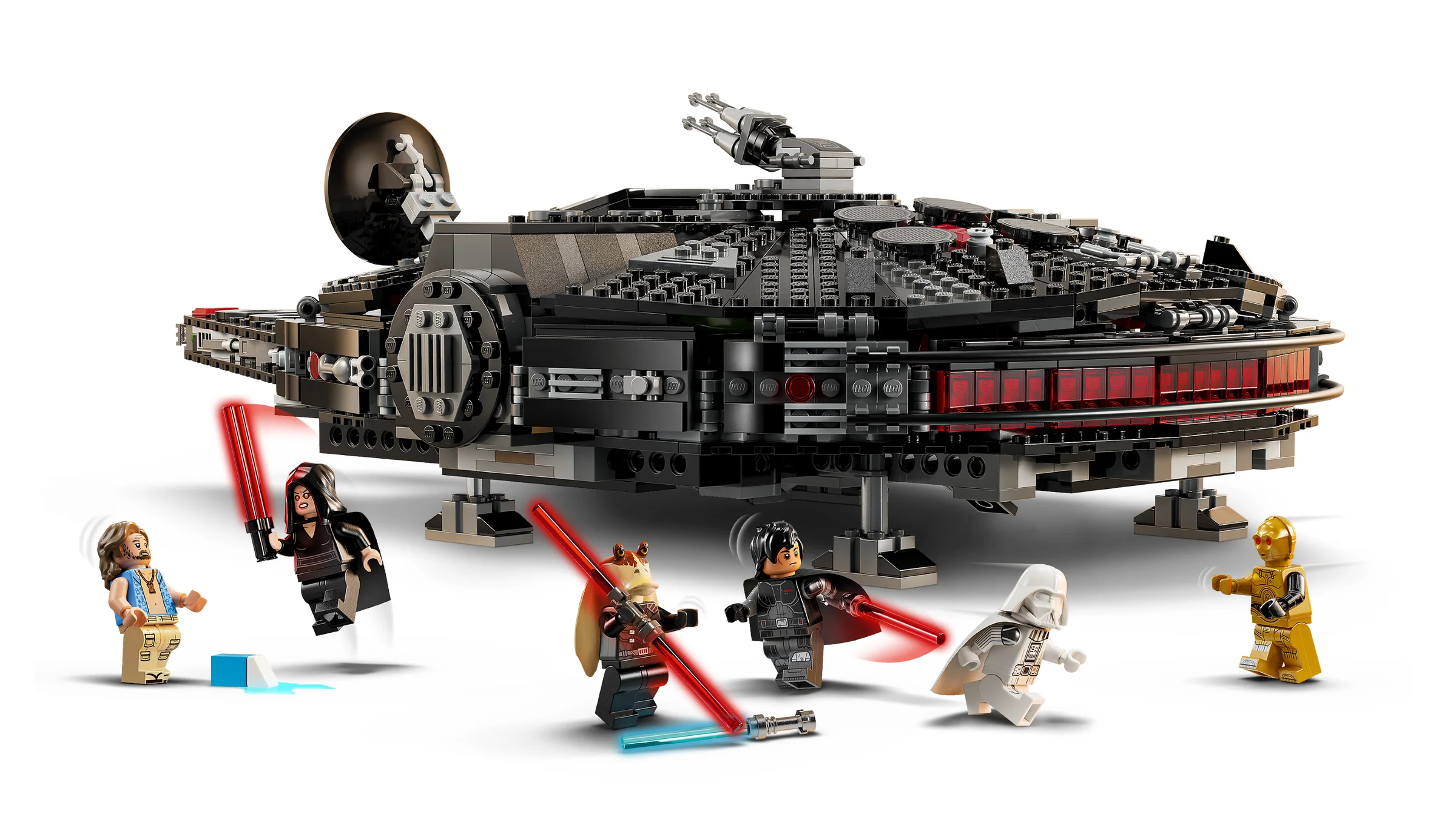 Imagine cu nava Dark Falcon și minifigurinele incluse în setul LEGO Star Wars.