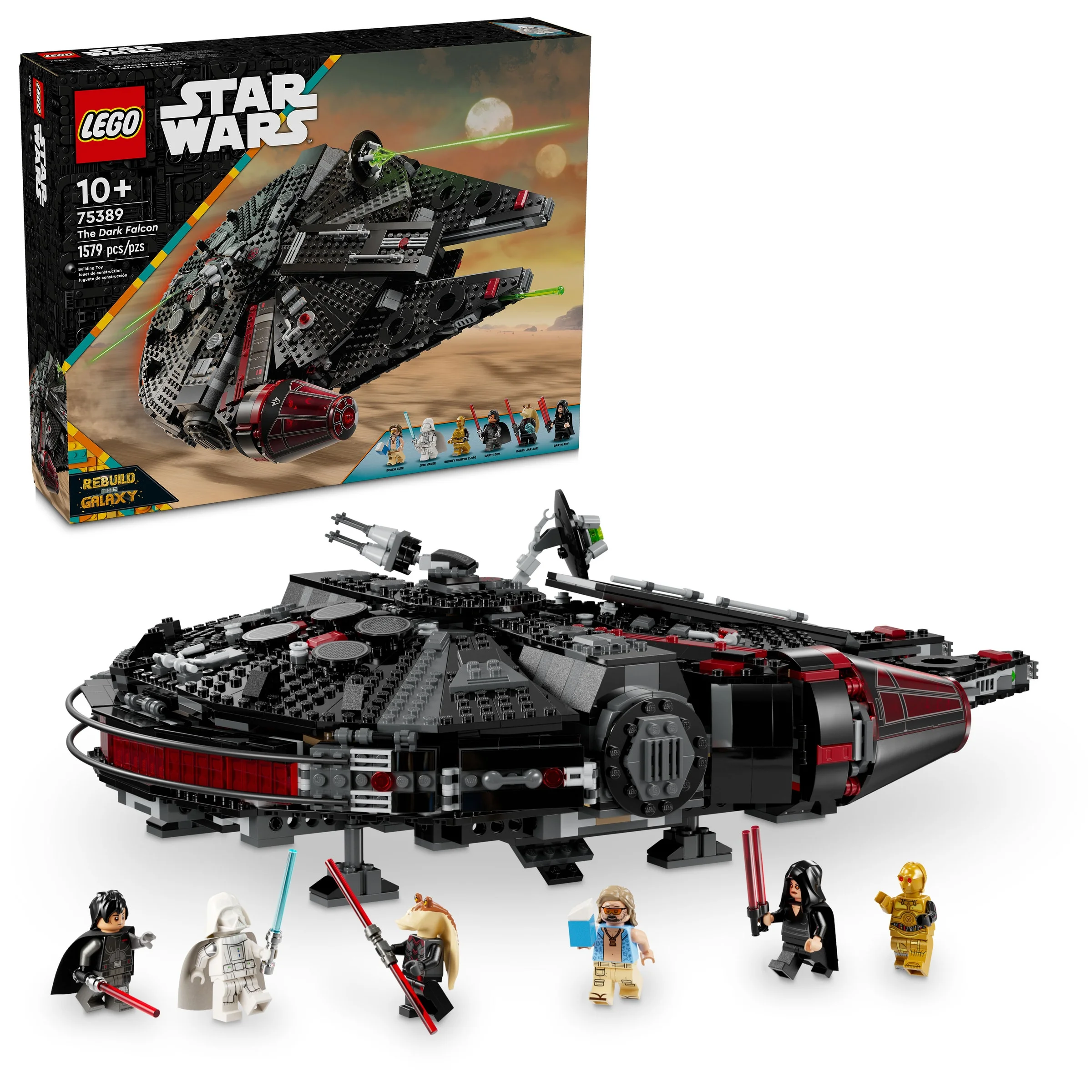 Imagine cu setul LEGO 75389, The Dark Falcon, modelul și cutia fiind vizibile.